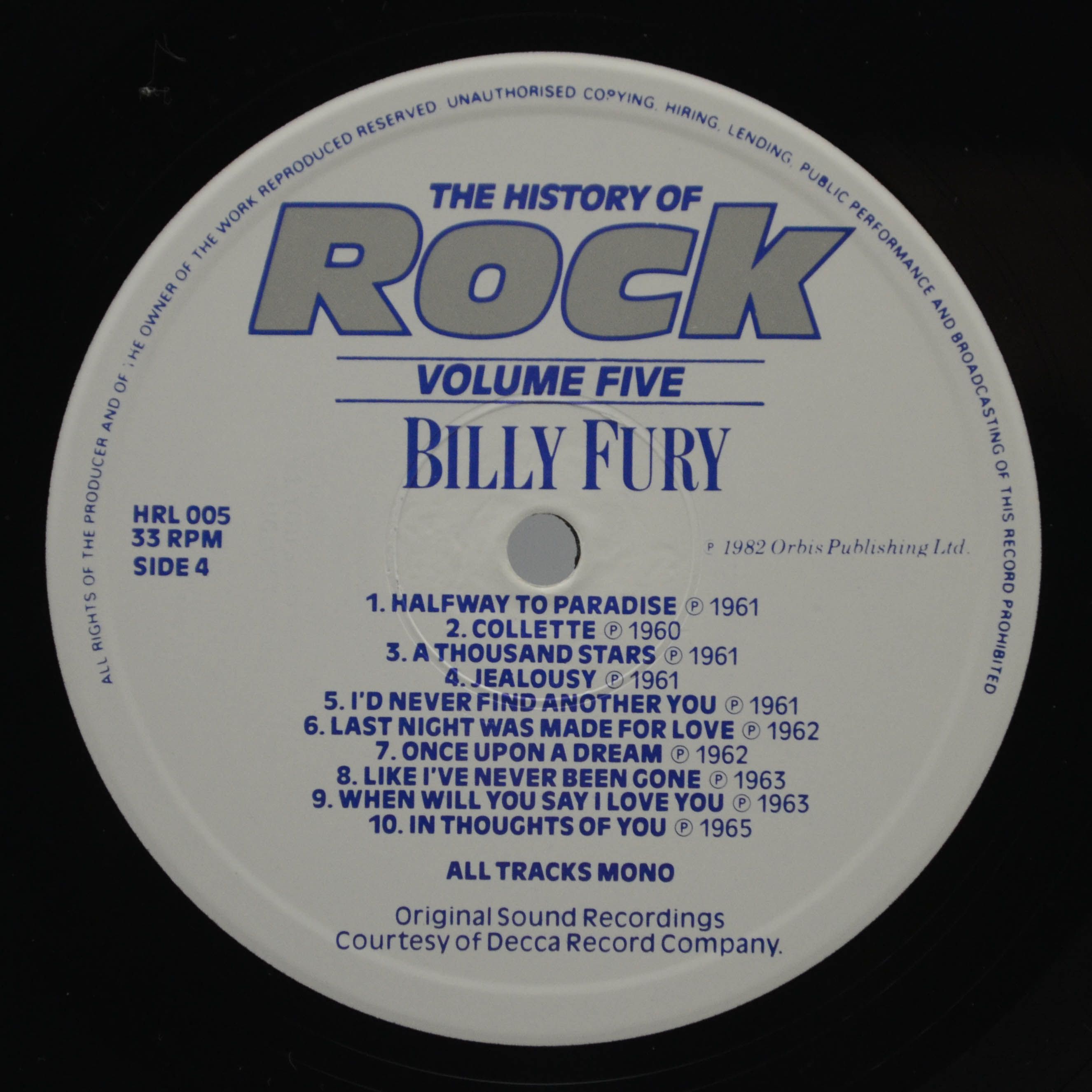 Cliff Richard / The Shadows / Adam Faith / Billy Fury — The History Of Rock (Volume Five) (2LP, UK), 1982