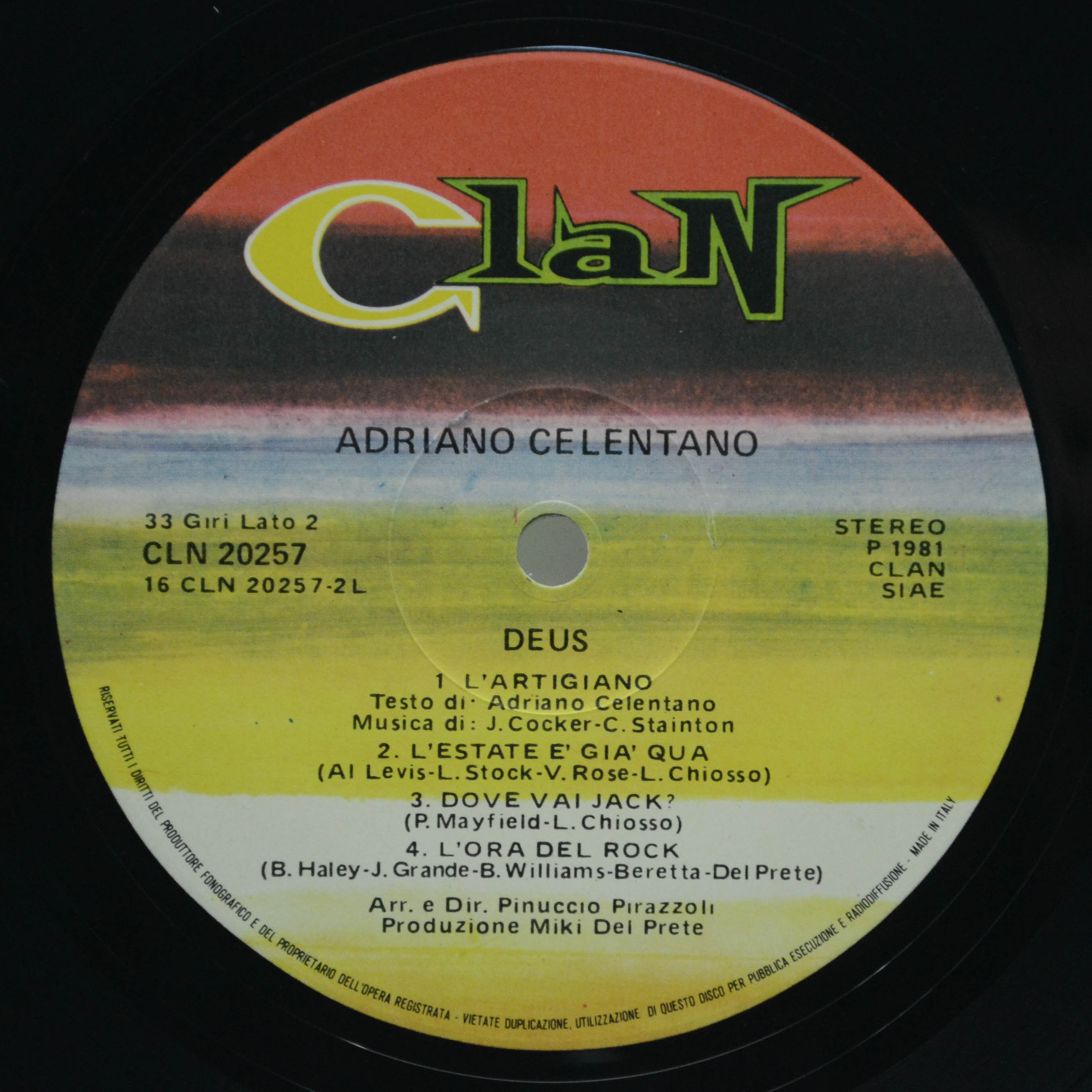 Adriano Celentano — Deus (1-st, Italy, Clan), 1981