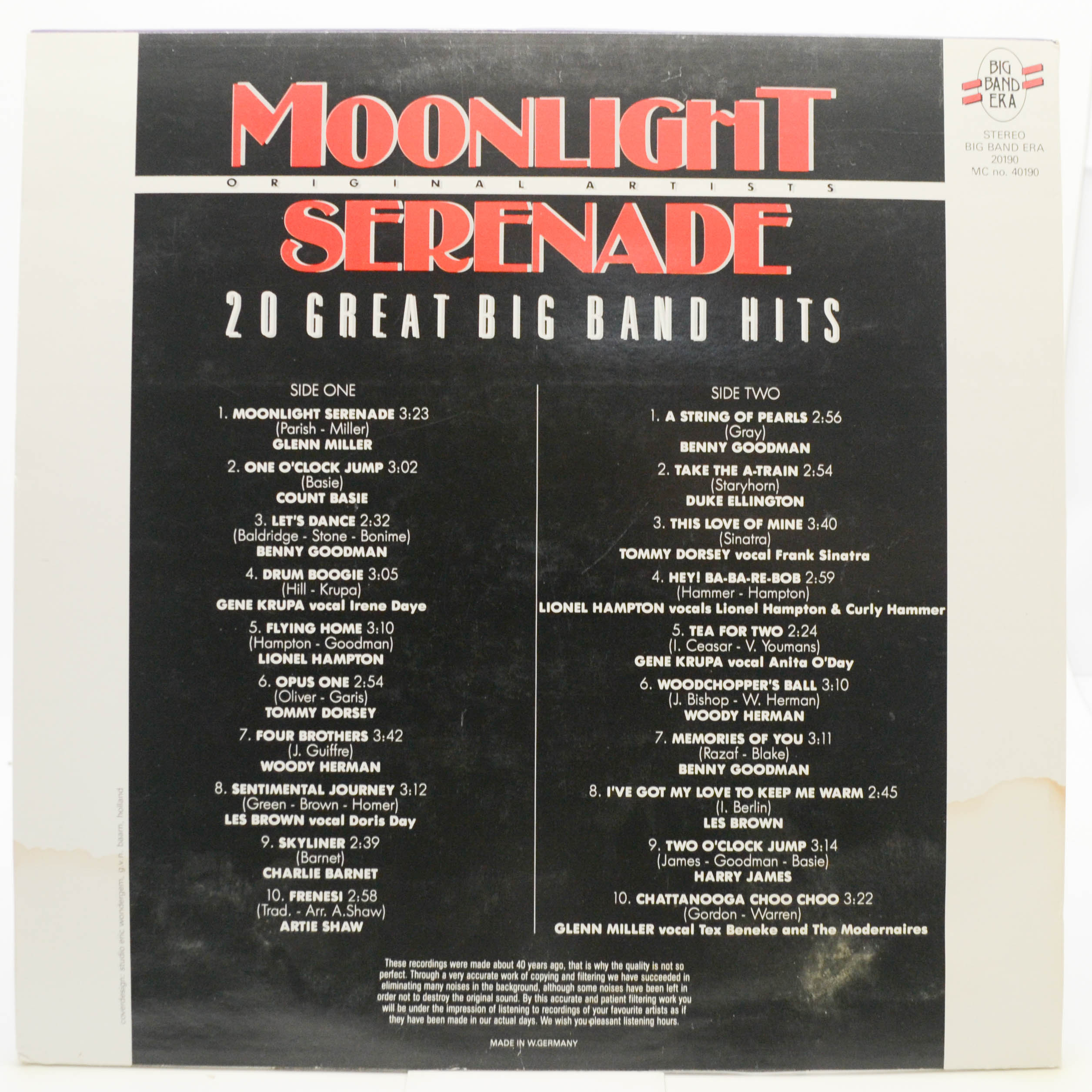Виниловая пластинка Various — Moonlight Serenade - 20 Great Big Band Hits, 1984