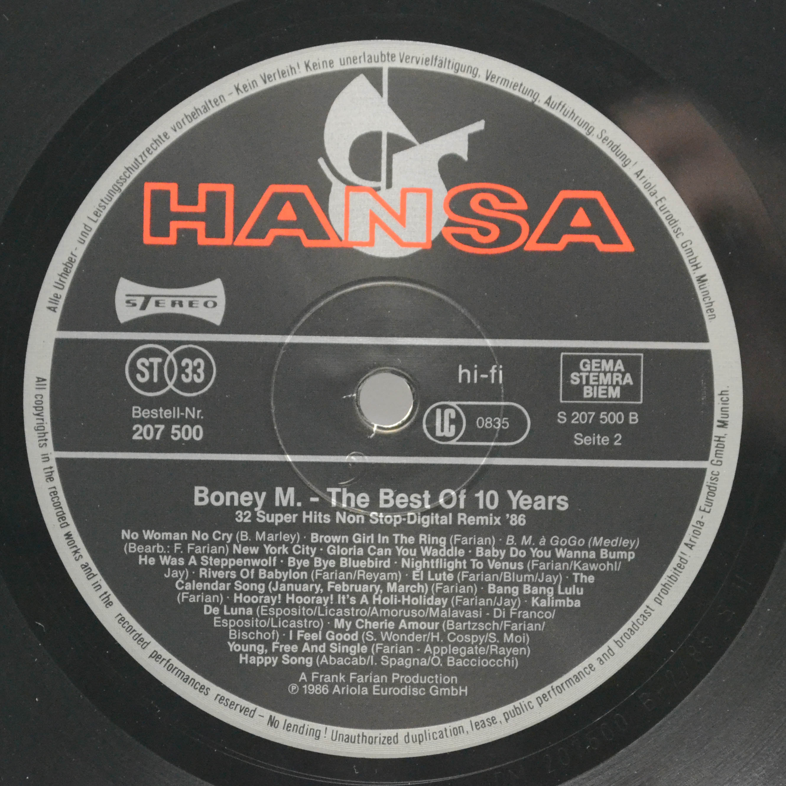 Boney M. — The Best Of 10 Years, 1986