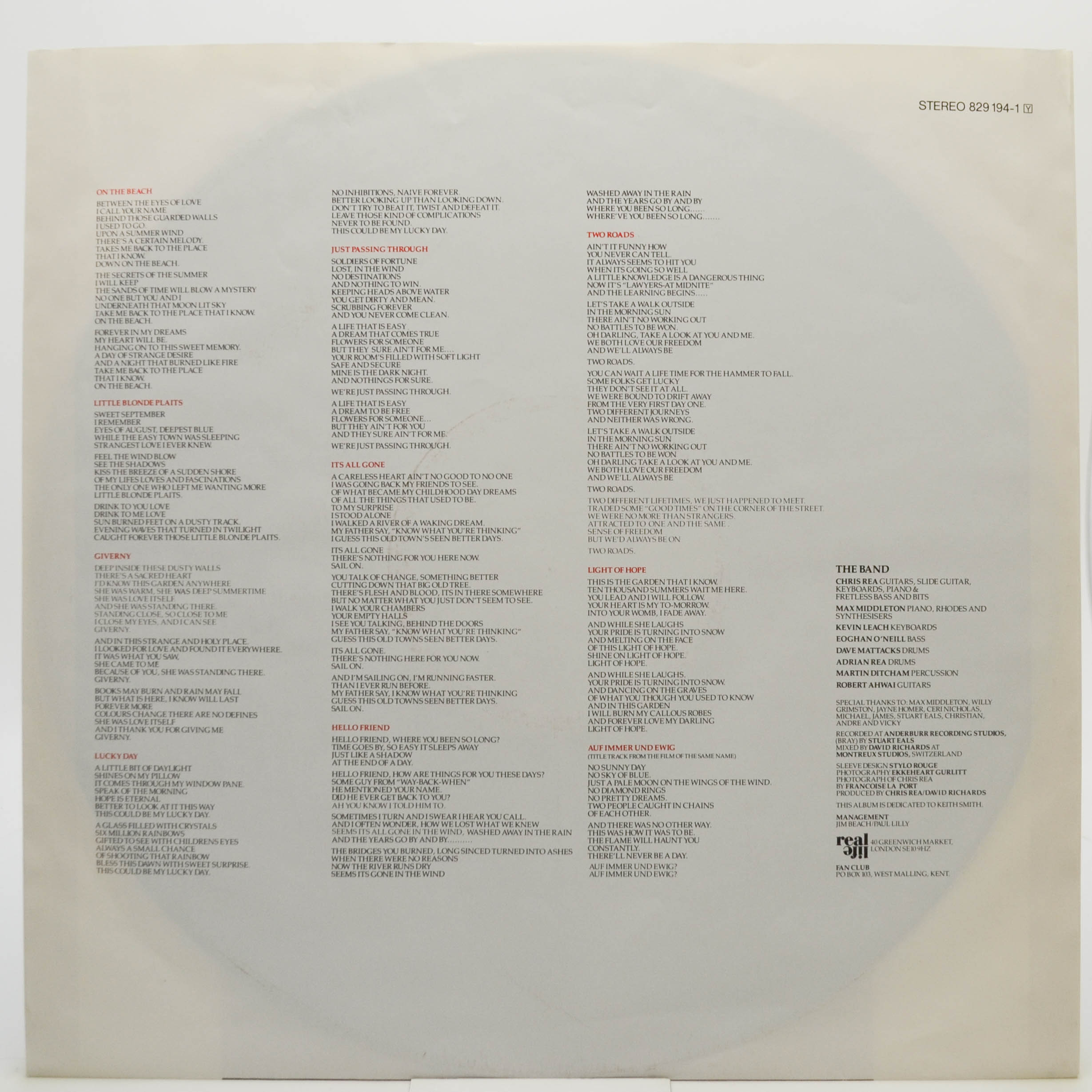 Виниловая пластинка Chris Rea — On The Beach, 1986