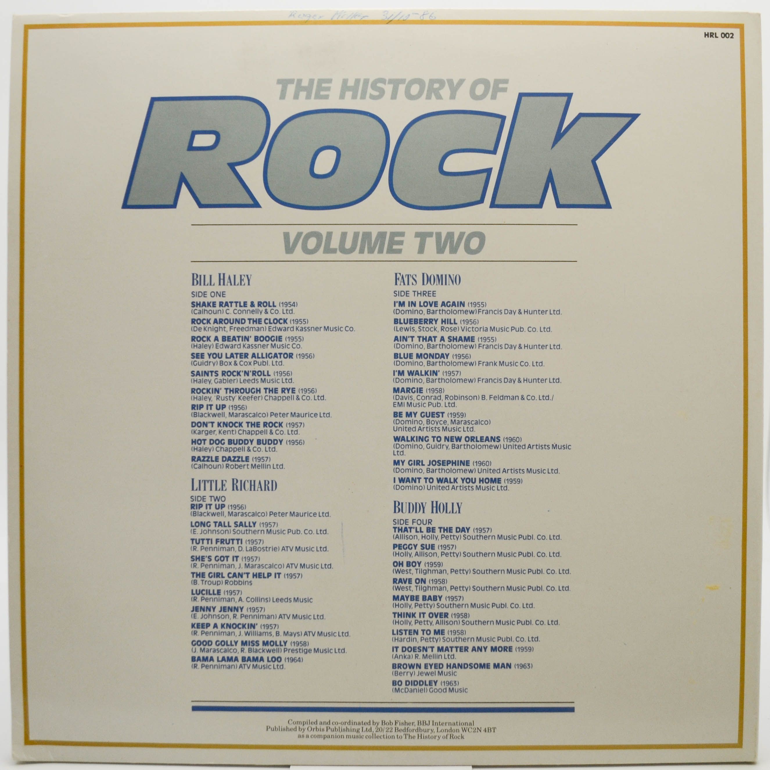 Bill Haley / Little Richard / Fats Domino / Buddy Holly — The History Of Rock (Volume Two) (2LP, UK), 1981