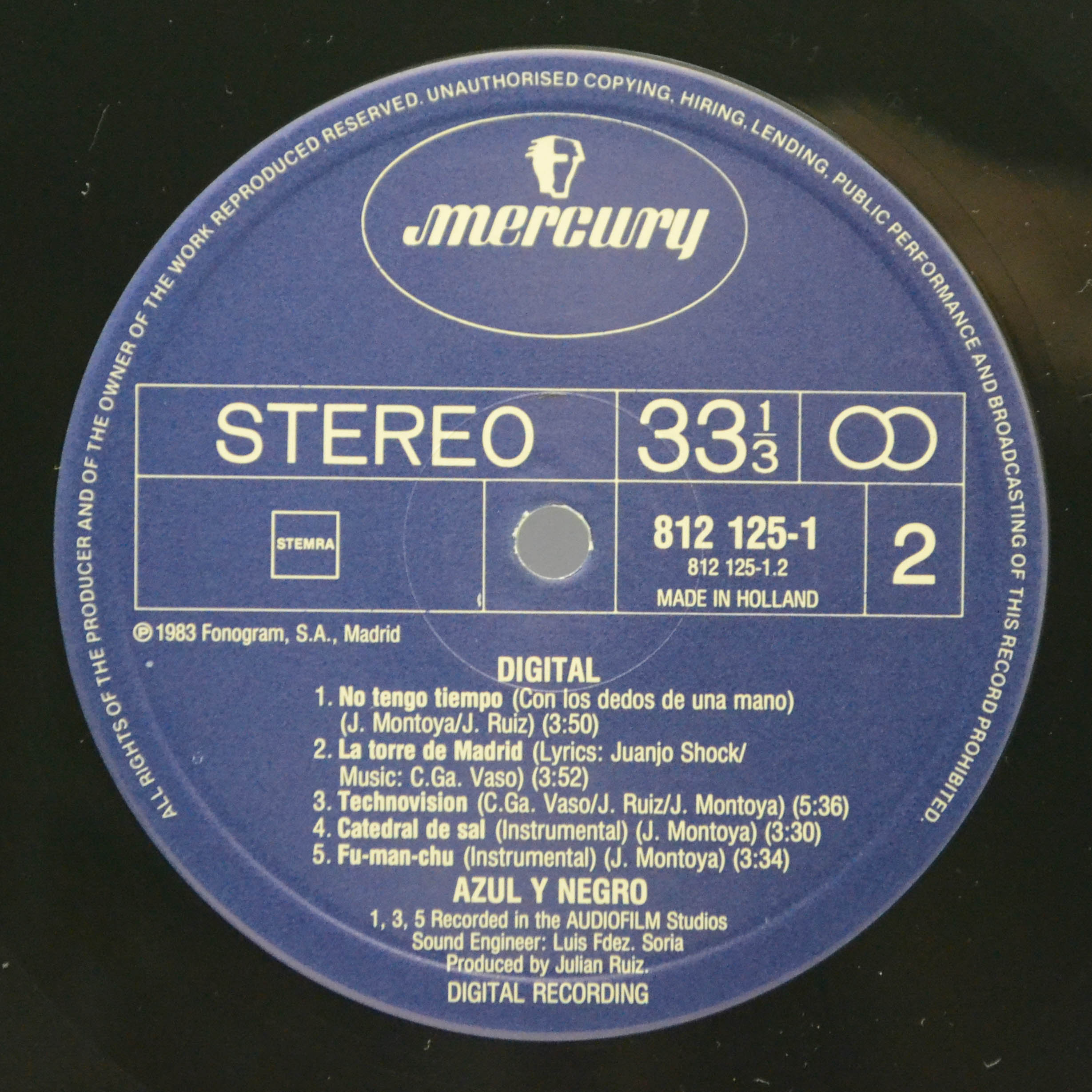Виниловая пластинка Azul Y Negro — Digital, 1983