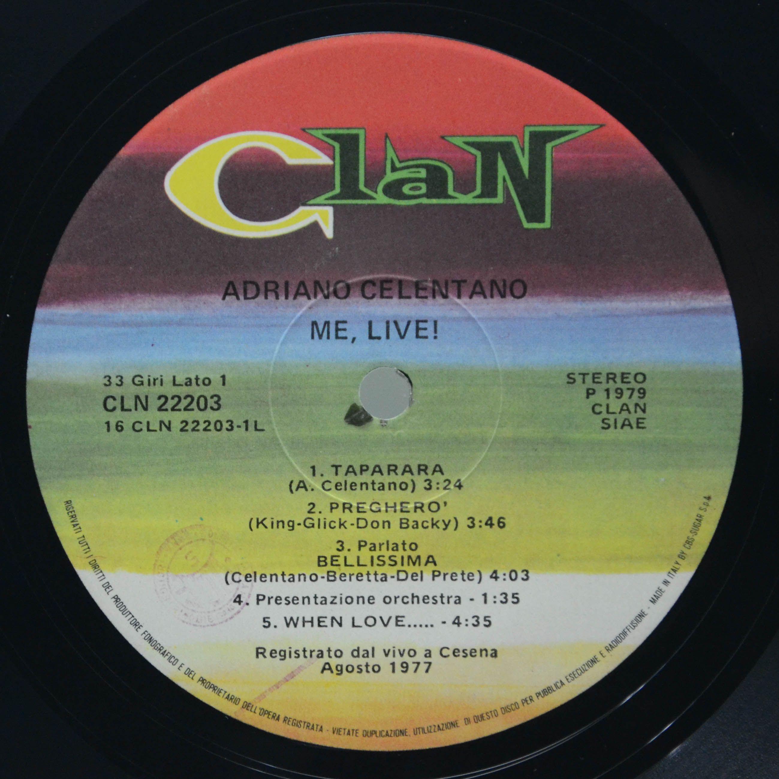 Adriano Celentano — Me, Live! (2LP, 1-st, Clan, Italy), 1979