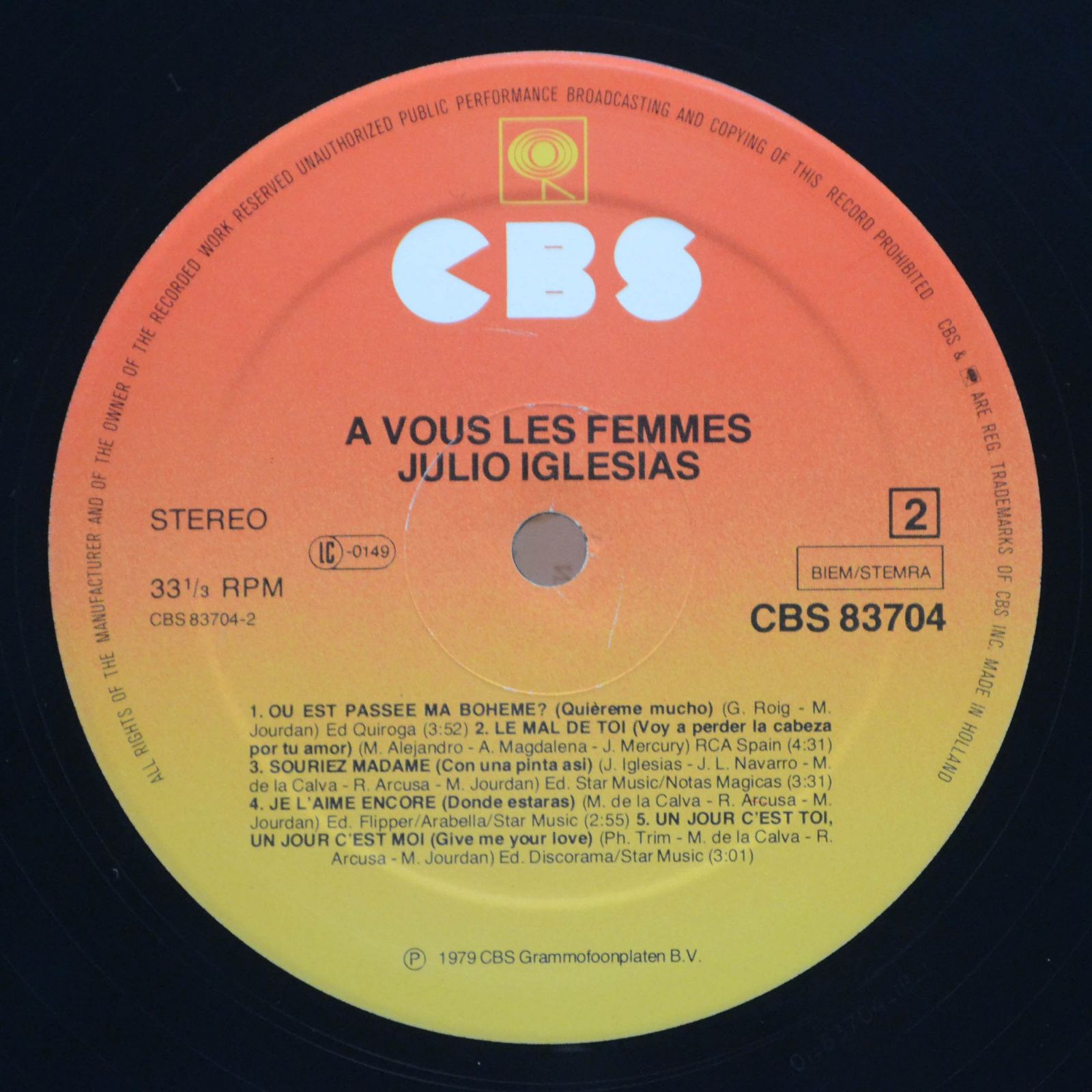 Julio Iglesias — A Vous Les Femmes, 1979