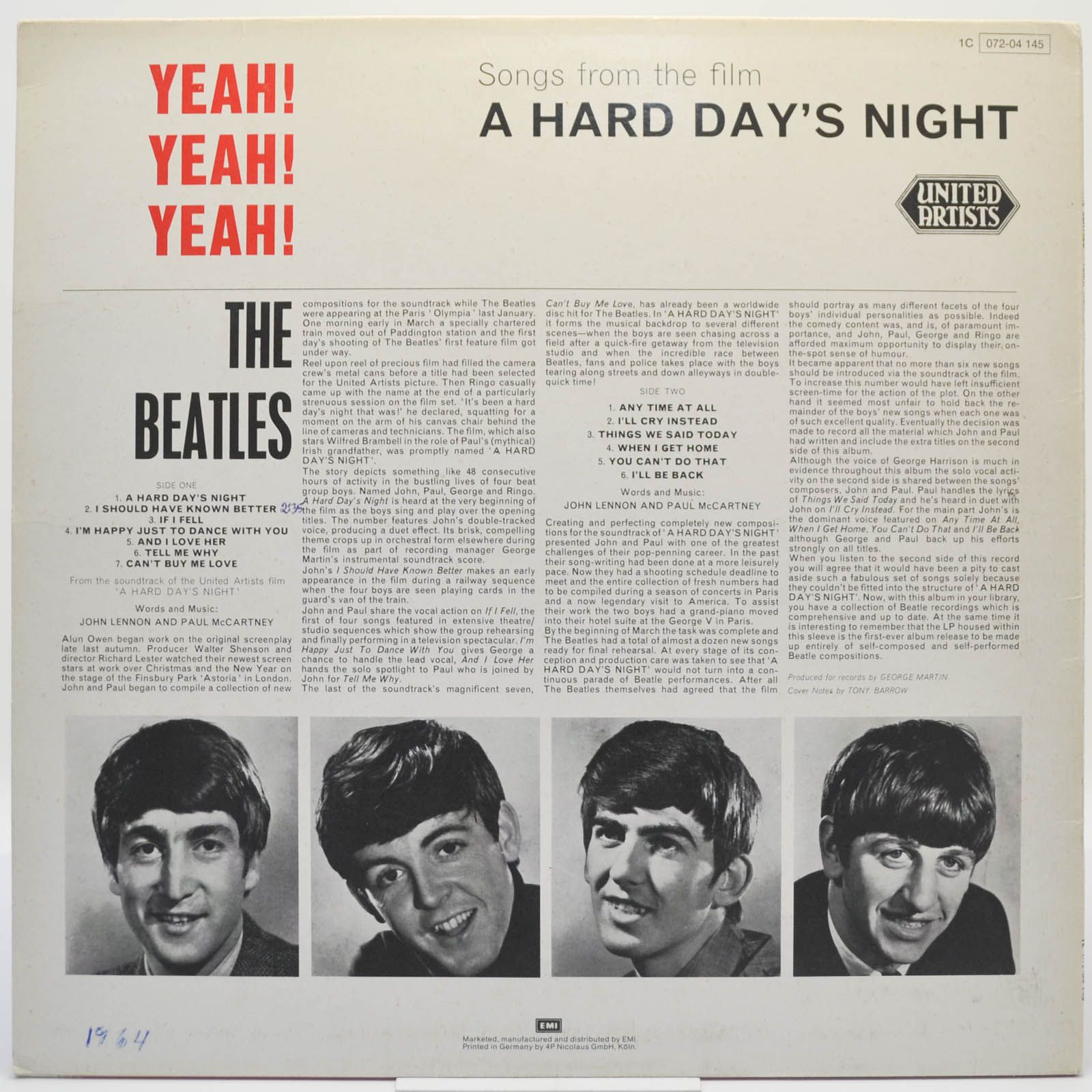 Beatles — Yeah! Yeah! Yeah! (A Hard Day's Night) - Originals From The United Artists Picture, 1964