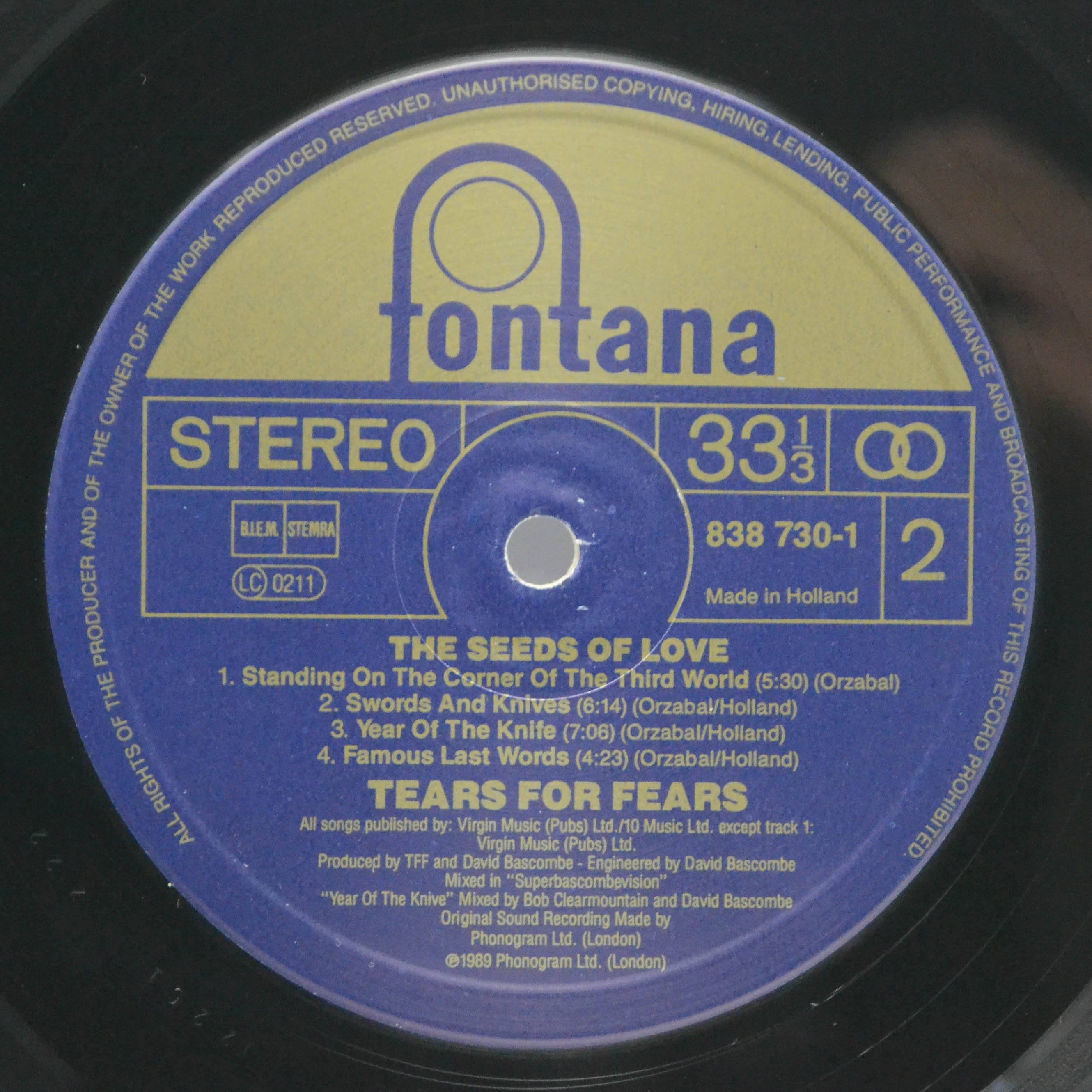 Tears For Fears — The Seeds Of Love, 1989