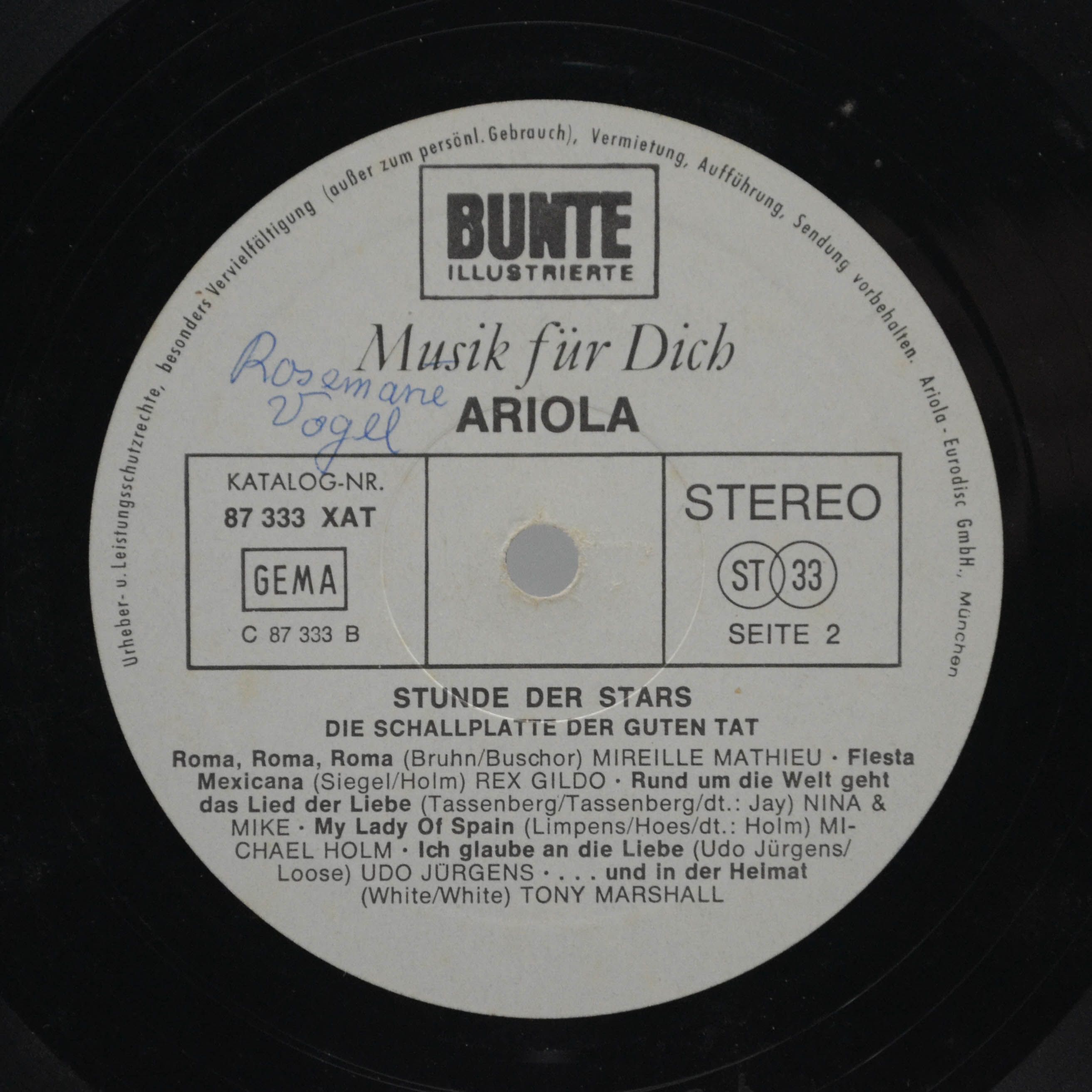 Various — Stunde Der Stars - Die Schallplatte Der Guten Tat, 1971