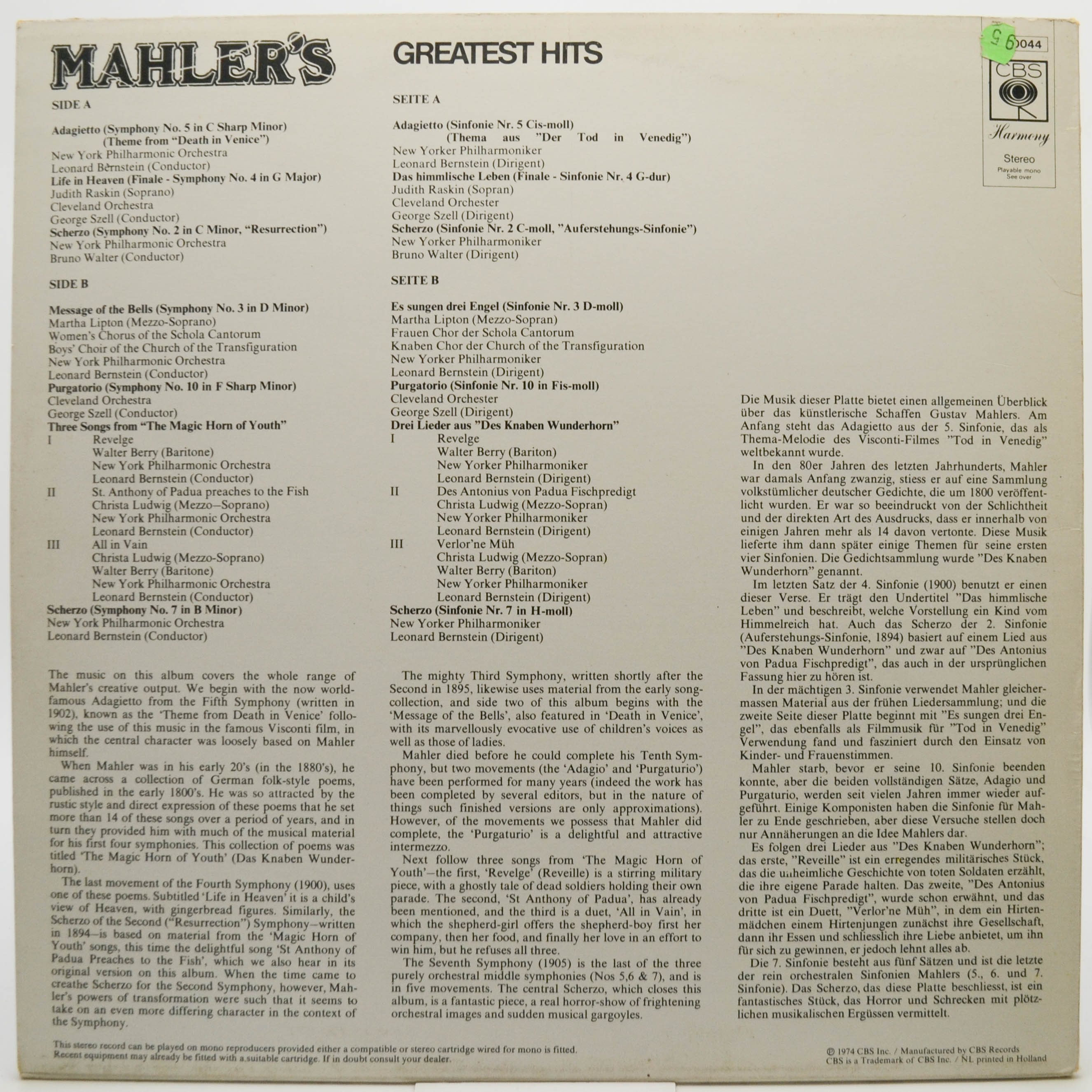 Gustav Mahler — Greatest Hits, 1974