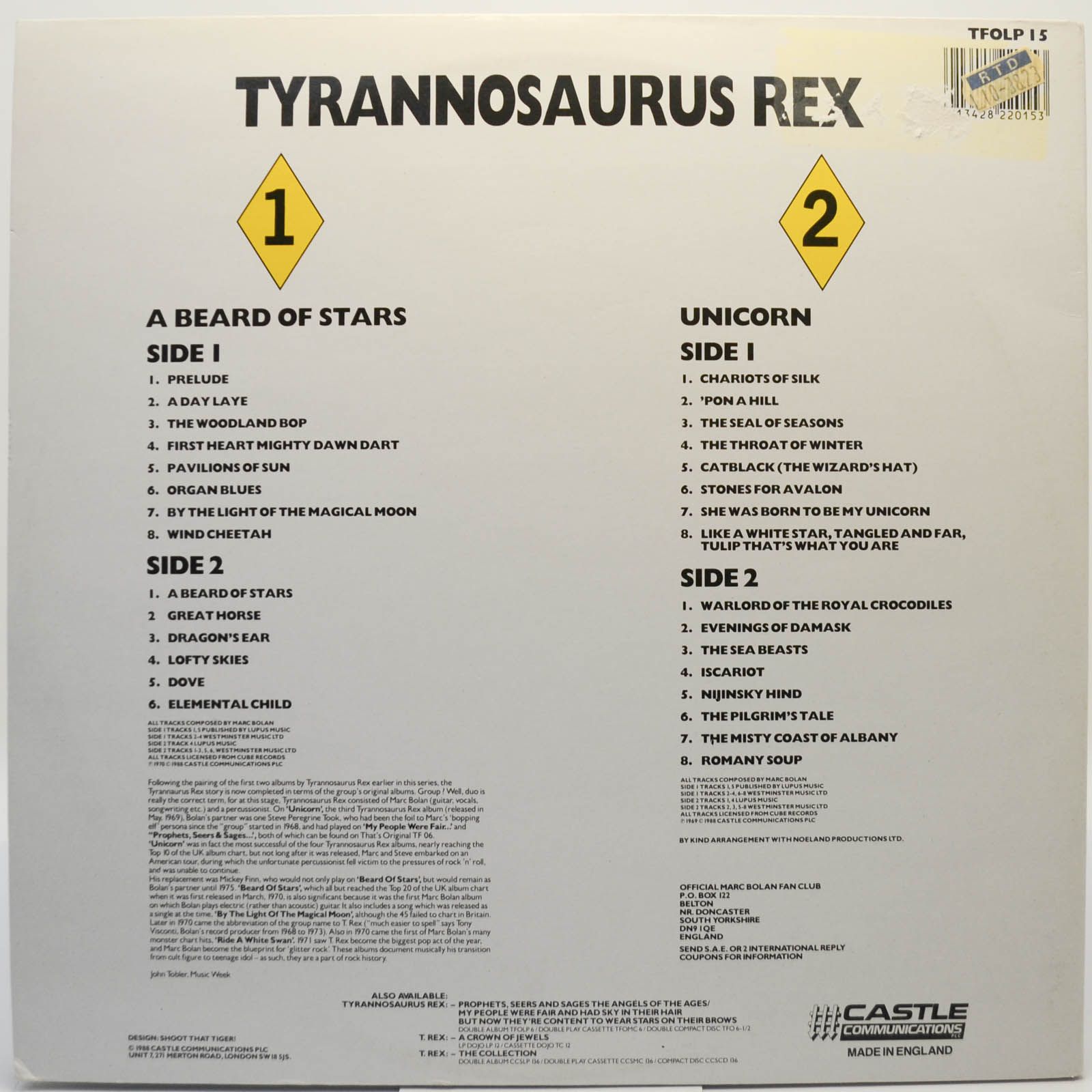 Tyrannosaurus Rex — A Beard Of Stars / Unicorn (2LP, UK), 1988