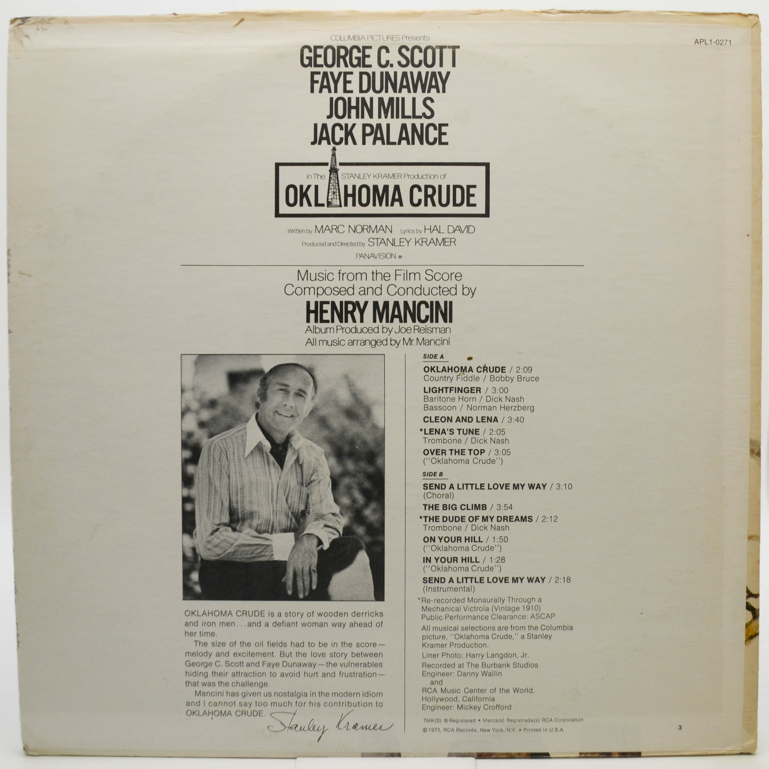 Henry Mancini — Oklahoma Crude (Music From The Film Score) (1-st, USA), 1973