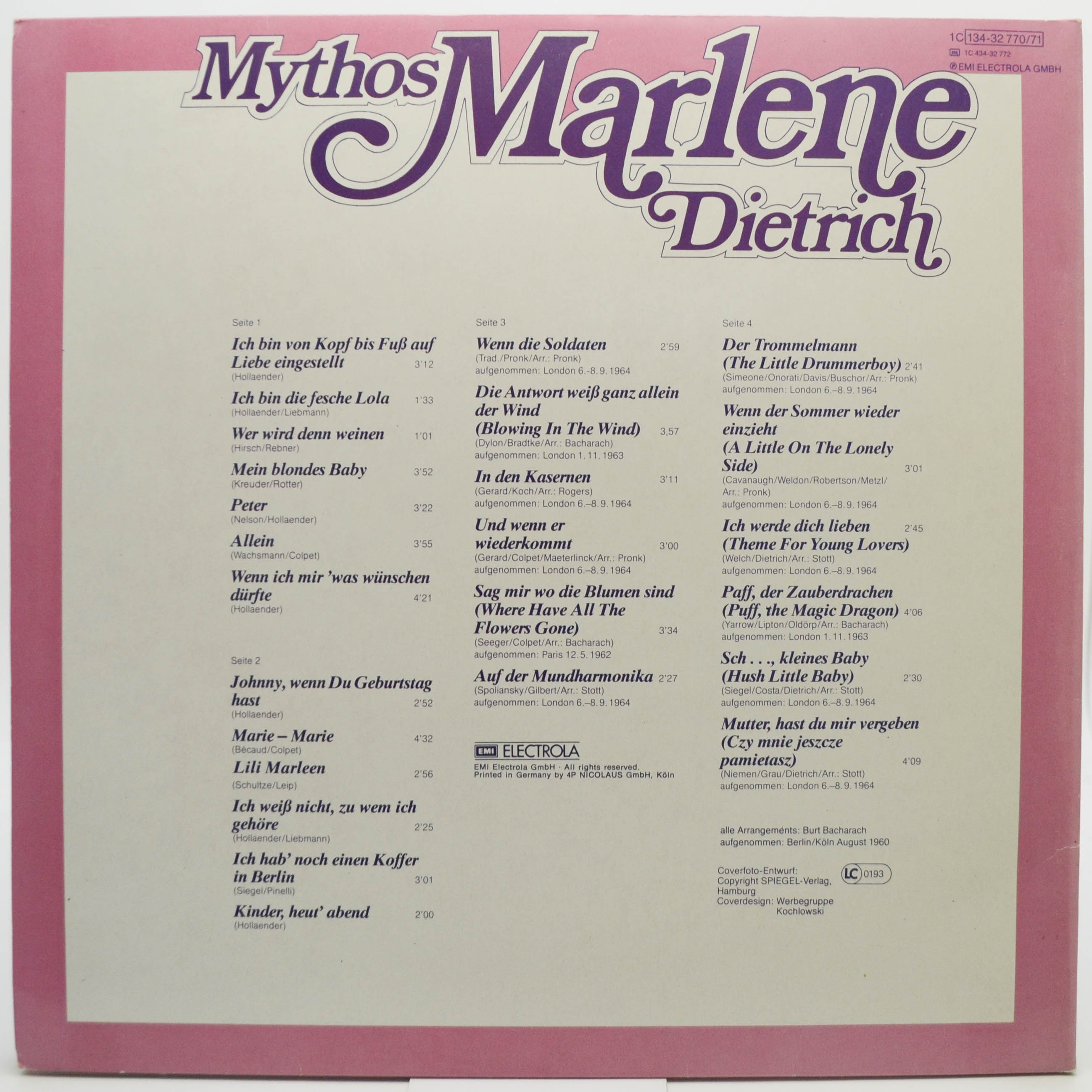 Marlene Dietrich — Mythos Marlene Dietrich (2LP), 1978