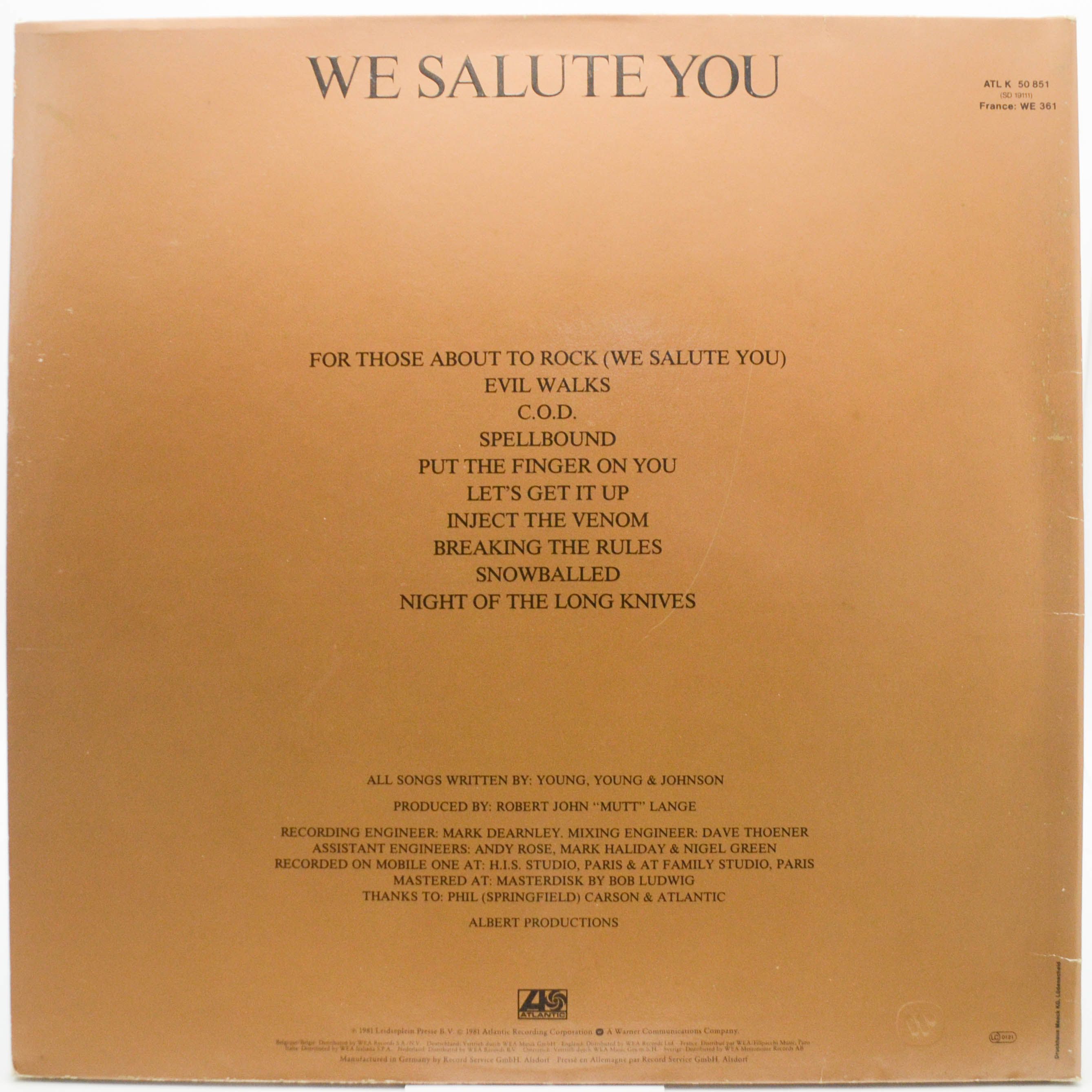 AC/DC — For Those About To Rock We Salute You, 1981