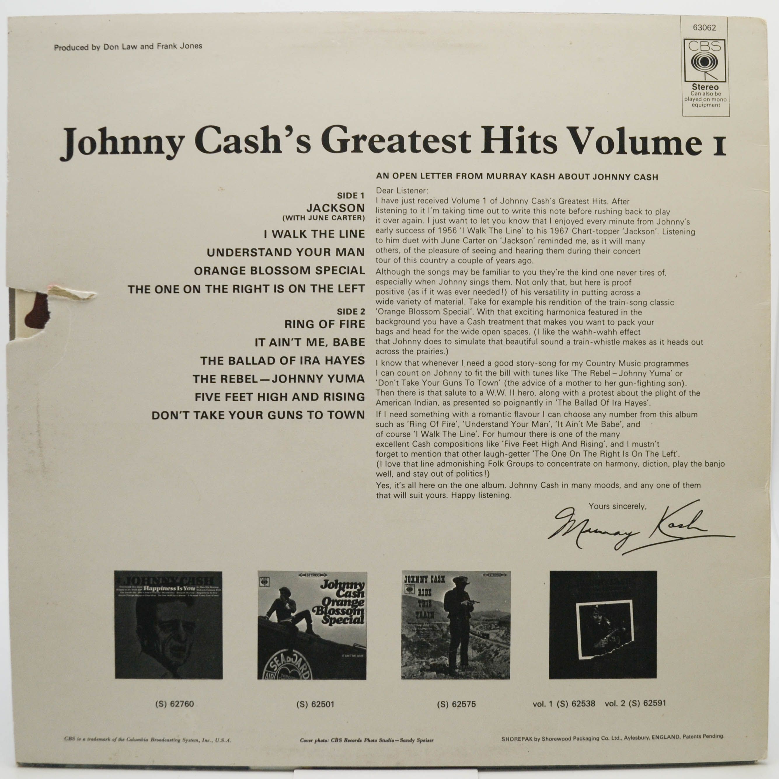 Johnny Cash — Greatest Hits Volume 1 (UK), 1967