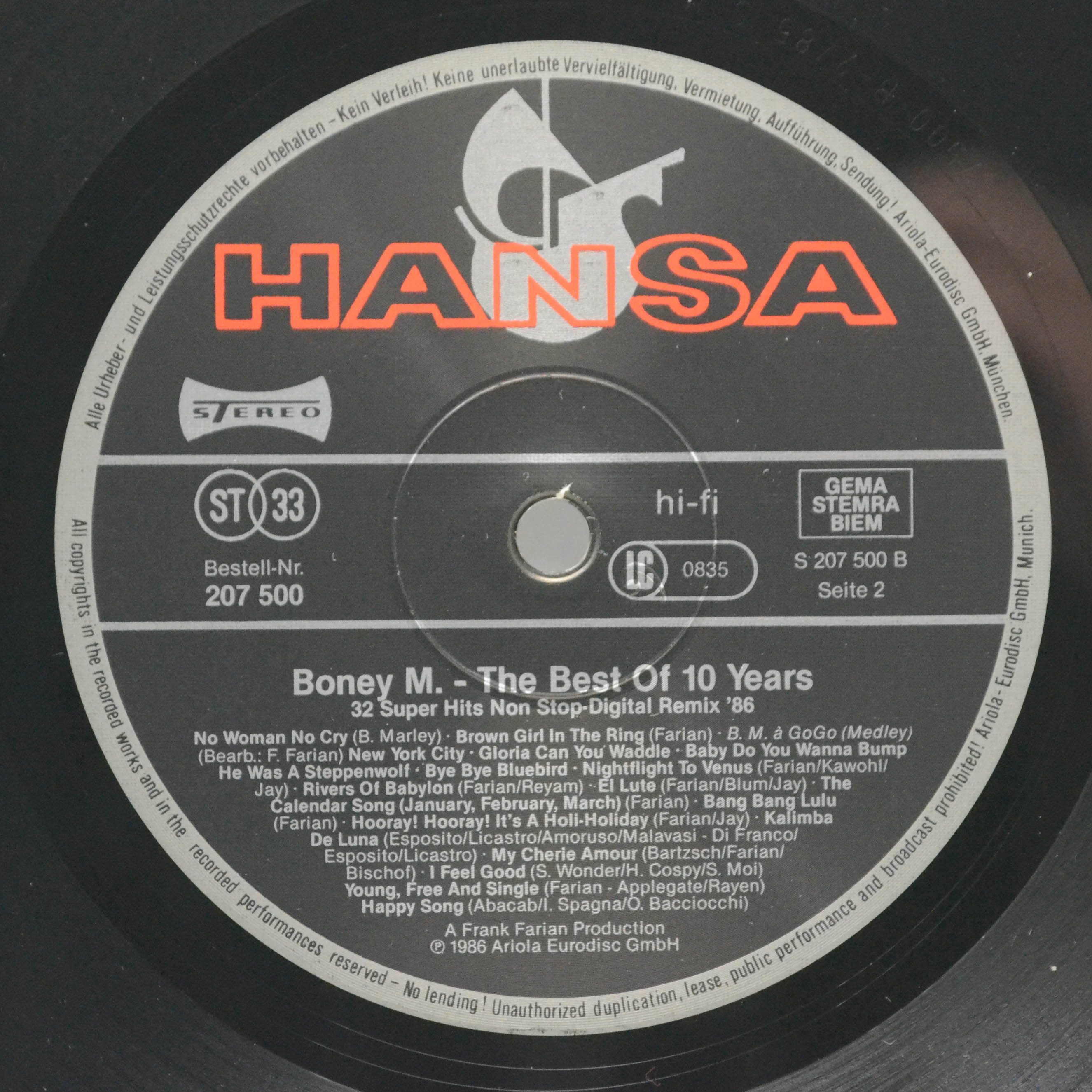 Boney M. — The Best Of 10 Years, 1986