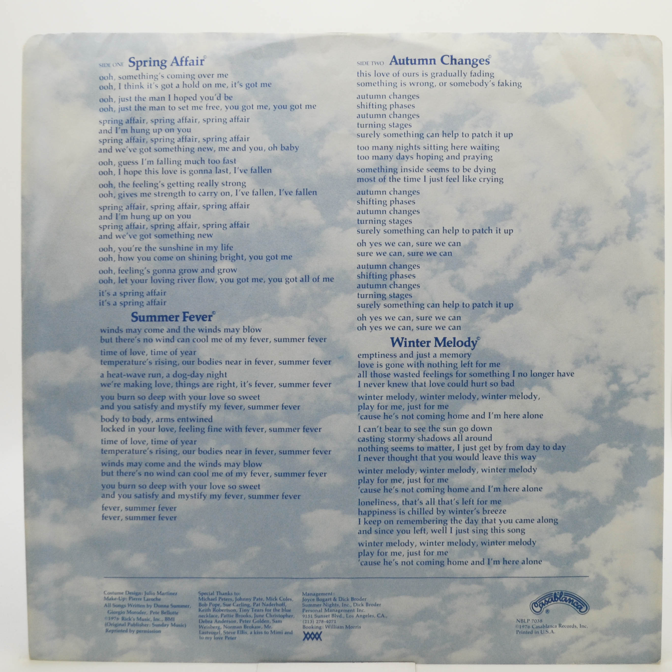 Donna Summer — Four Seasons Of Love (1-st, USA, poster), 1976