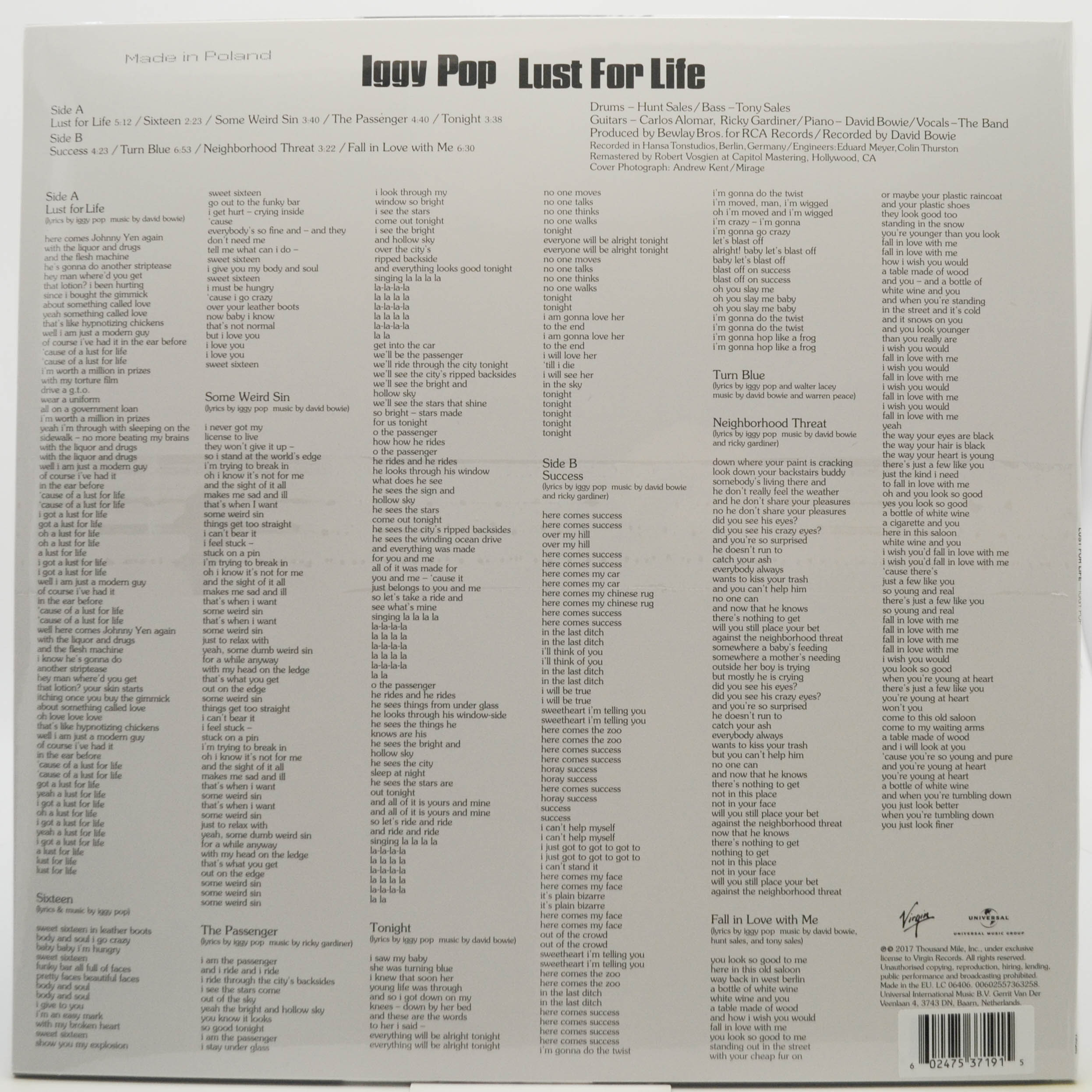 Виниловая пластинка Iggy Pop — Lust For Life, 1977