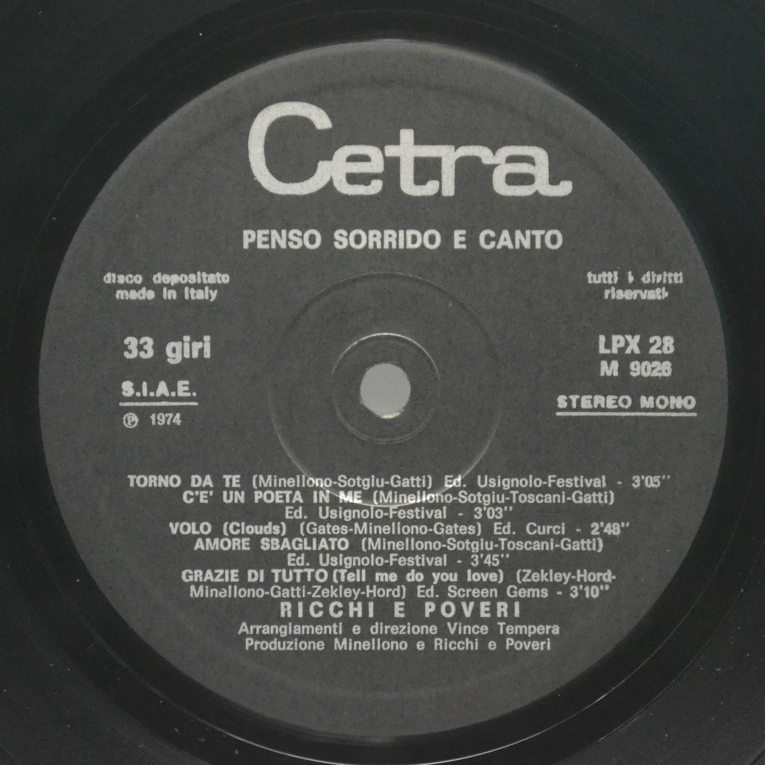 Виниловая пластинка Ricchi & Poveri — Penso Sorrido E Canto (1-st, Italy), 1974