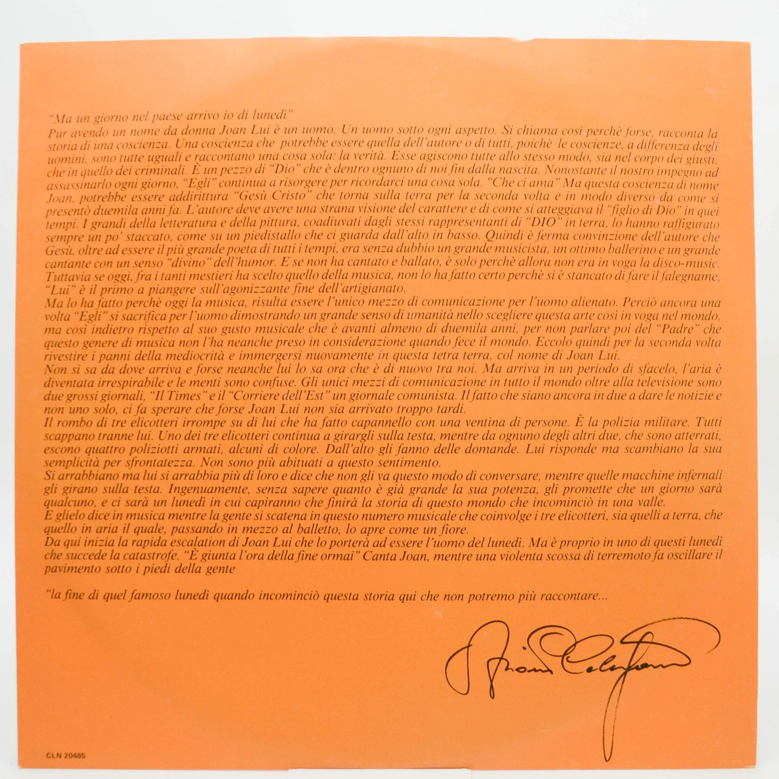 Adriano Celentano — Joan Lui (1-st, Italy, Clan, poster), 1985