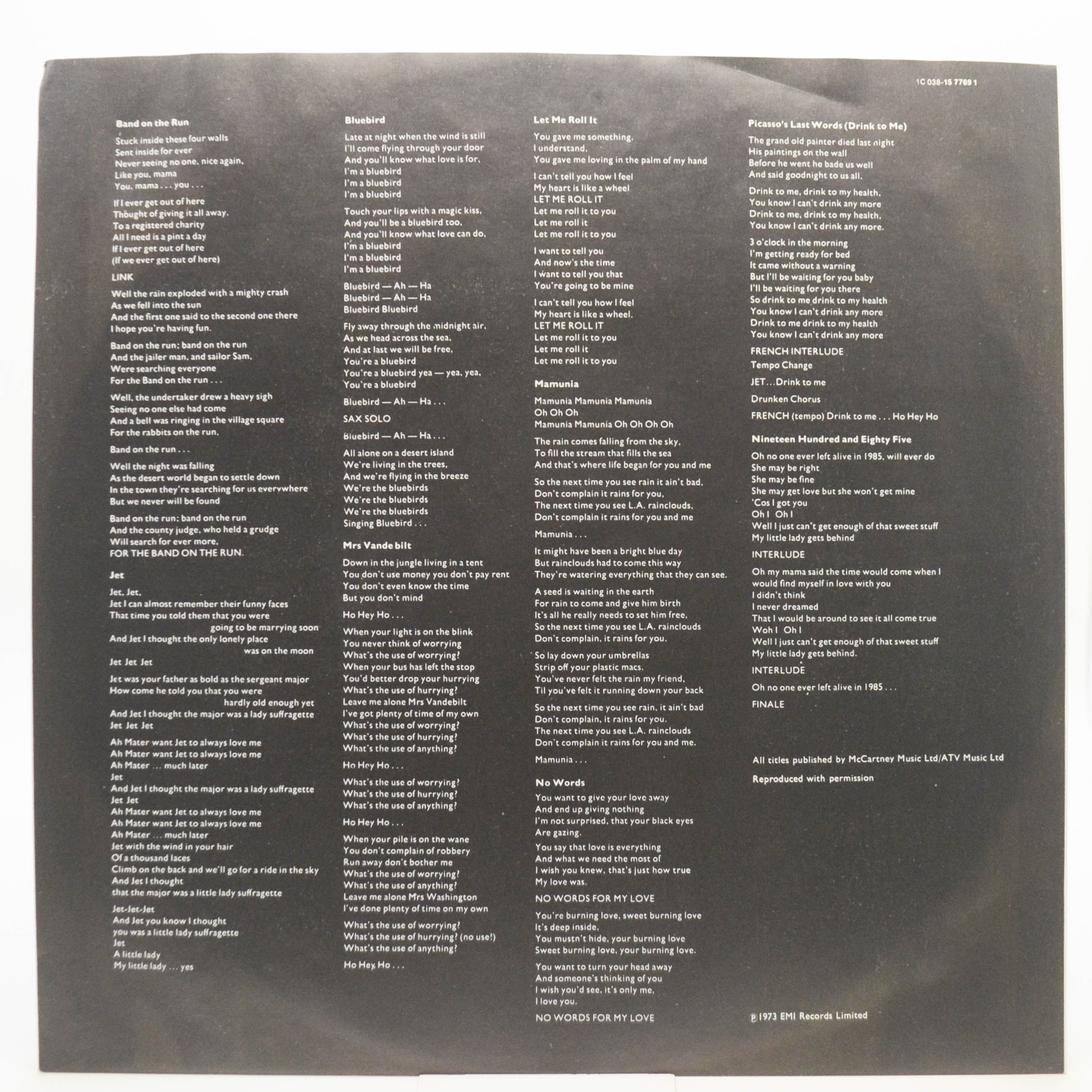 Paul McCartney & Wings — Band On The Run (poster), 1973