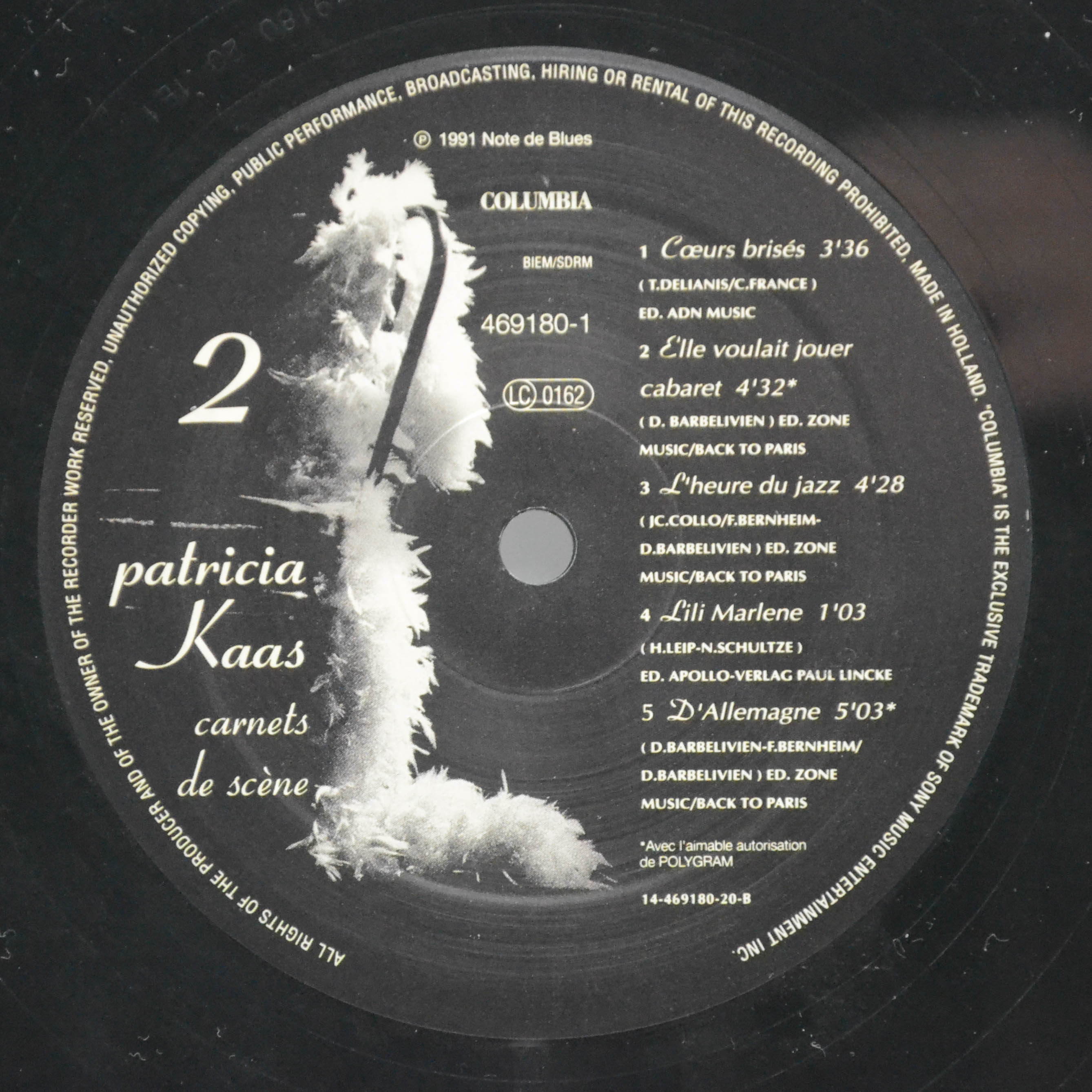 Patricia Kaas — Carnets De Scène (2LP), 1991