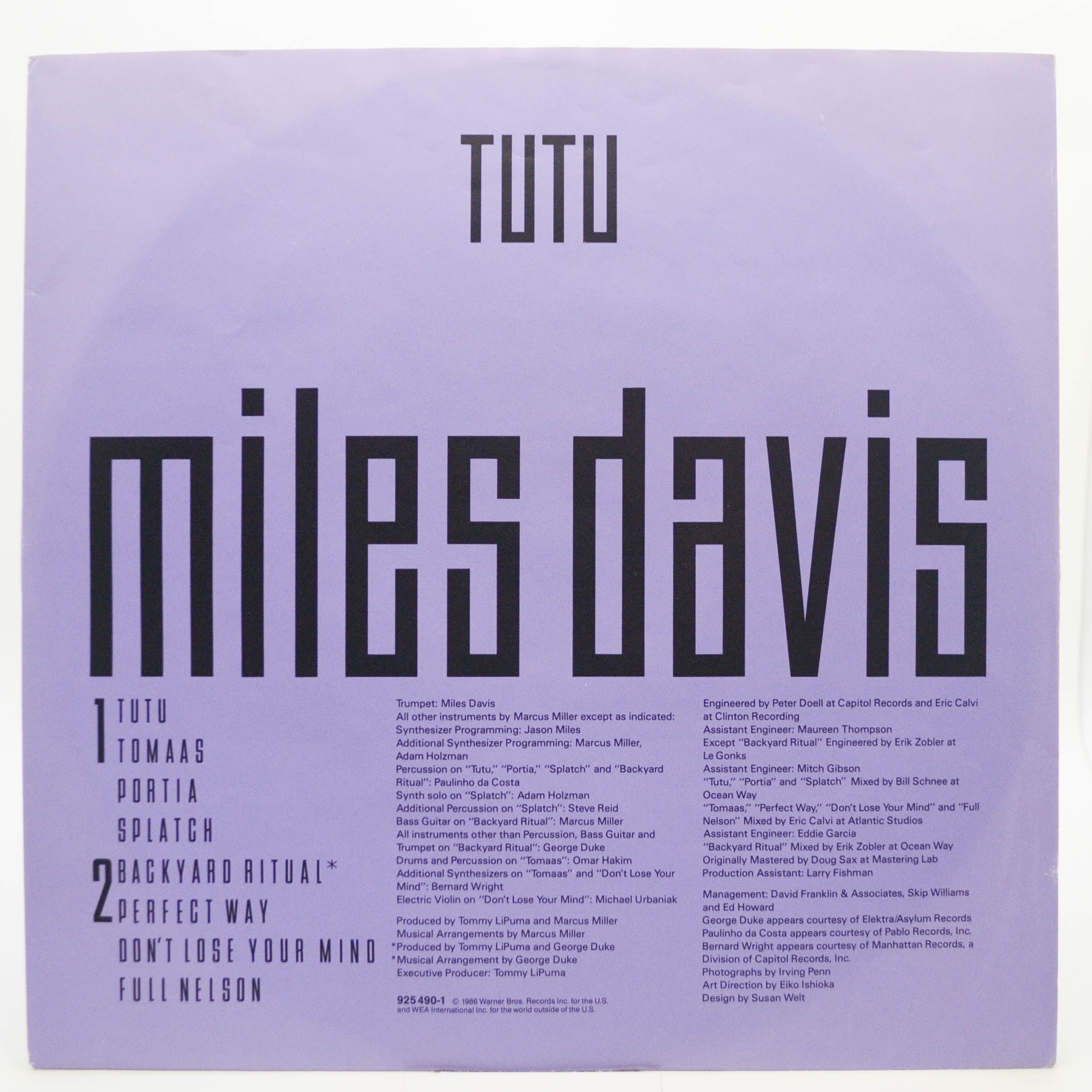 Виниловая пластинка Miles Davis — Tutu, 1986