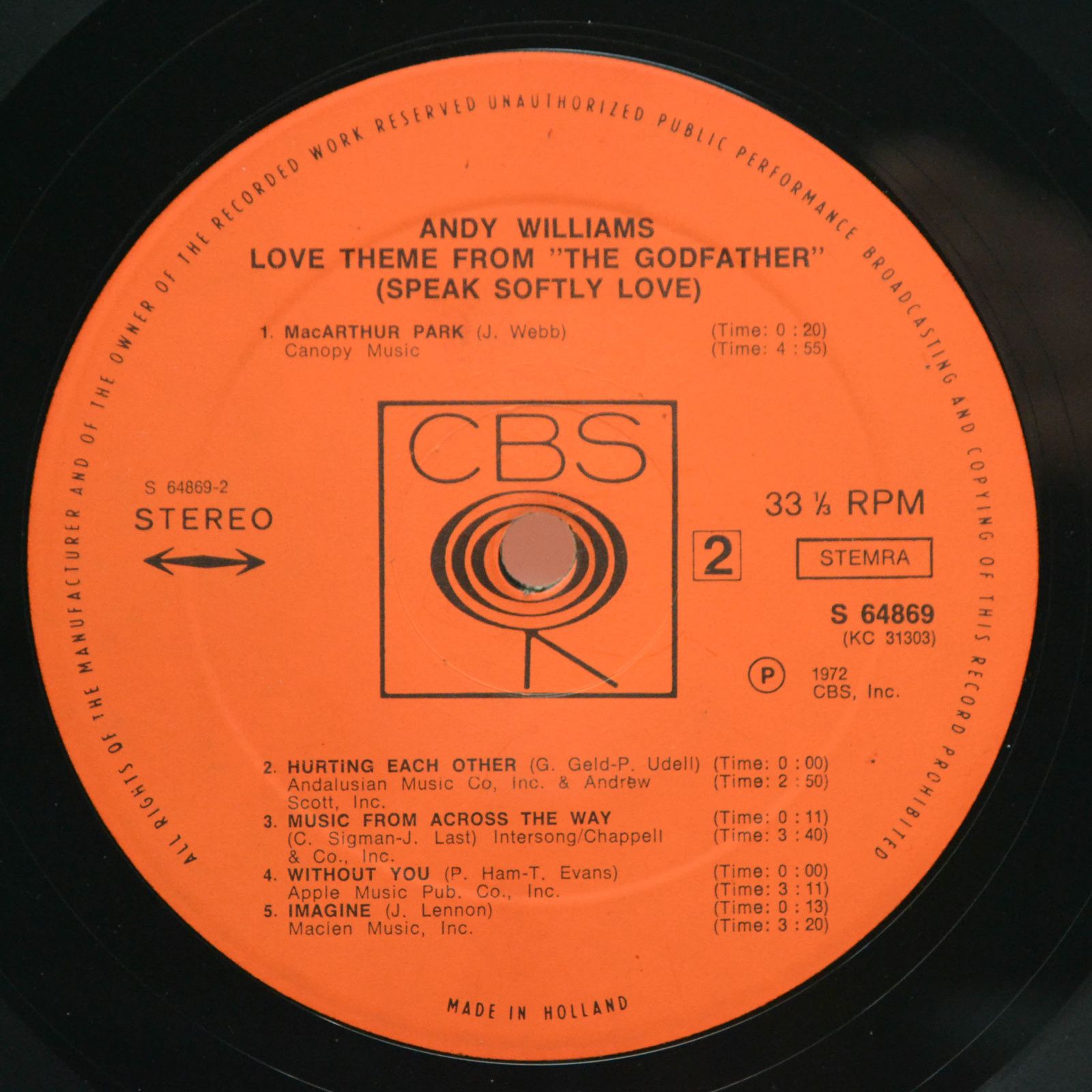 Andy Williams — Love Theme From "The Godfather", 1972