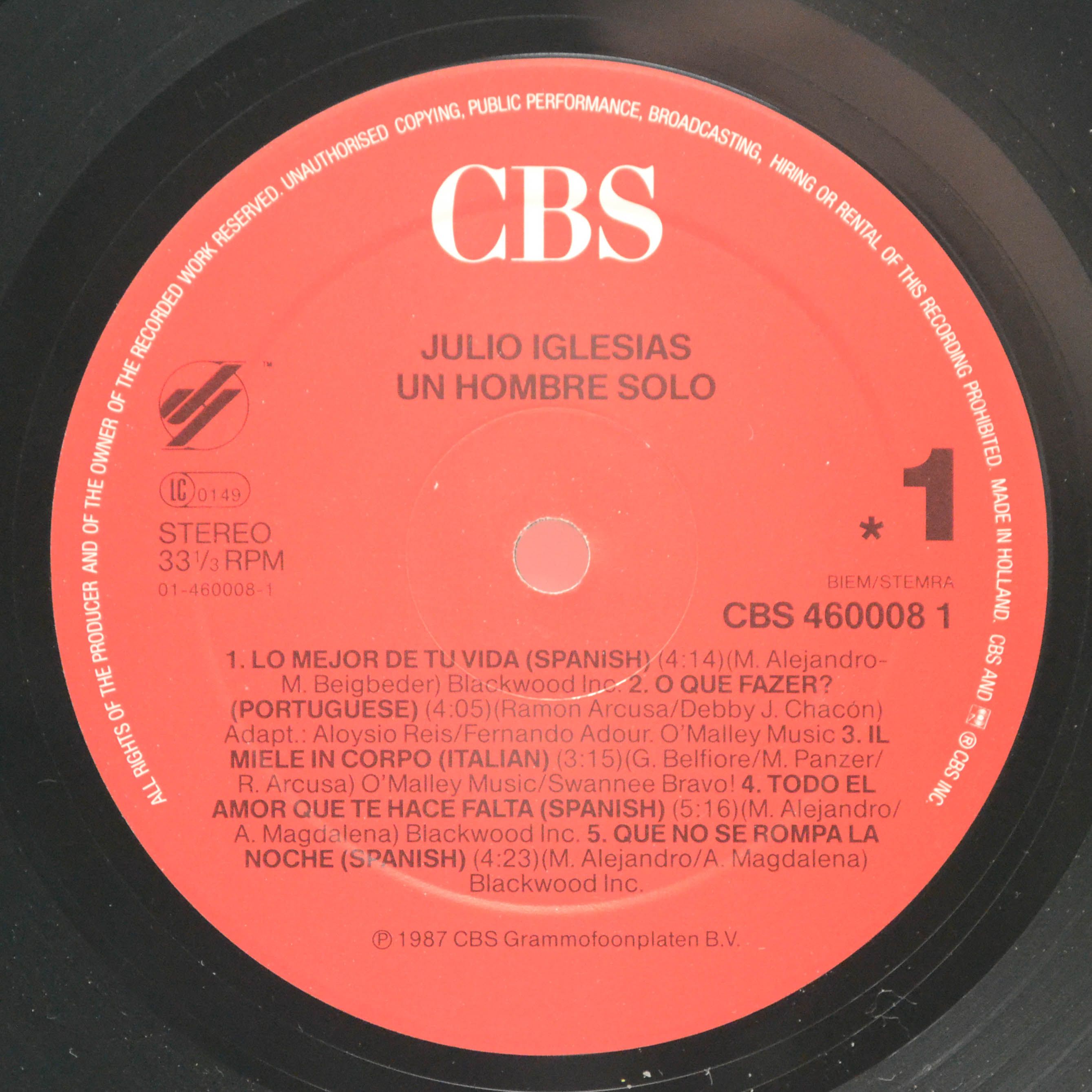 Julio Iglesias — Un Hombre Solo, 1987