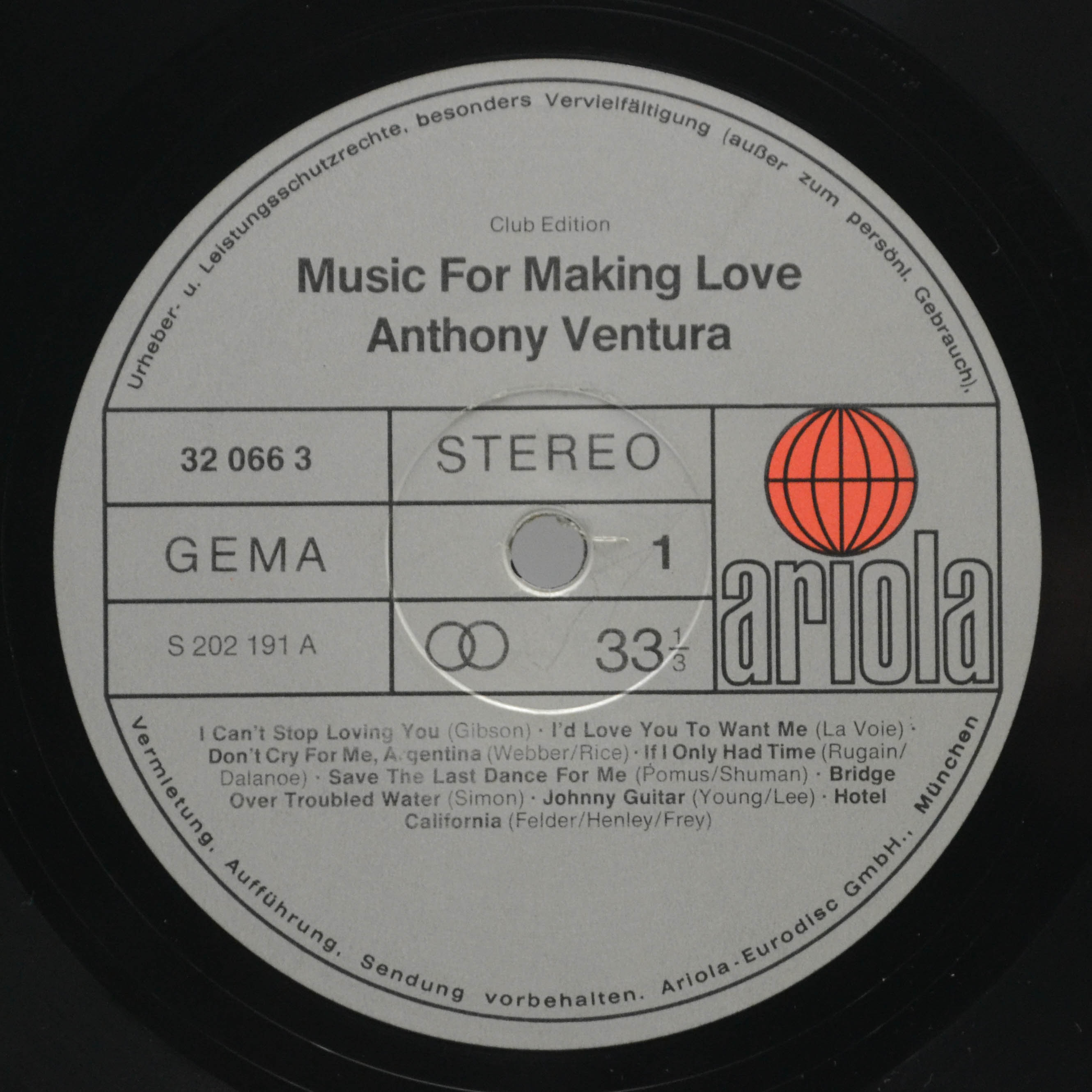 Виниловая пластинка Anthony Ventura And His Orchestra — Music For Making Love, 1979