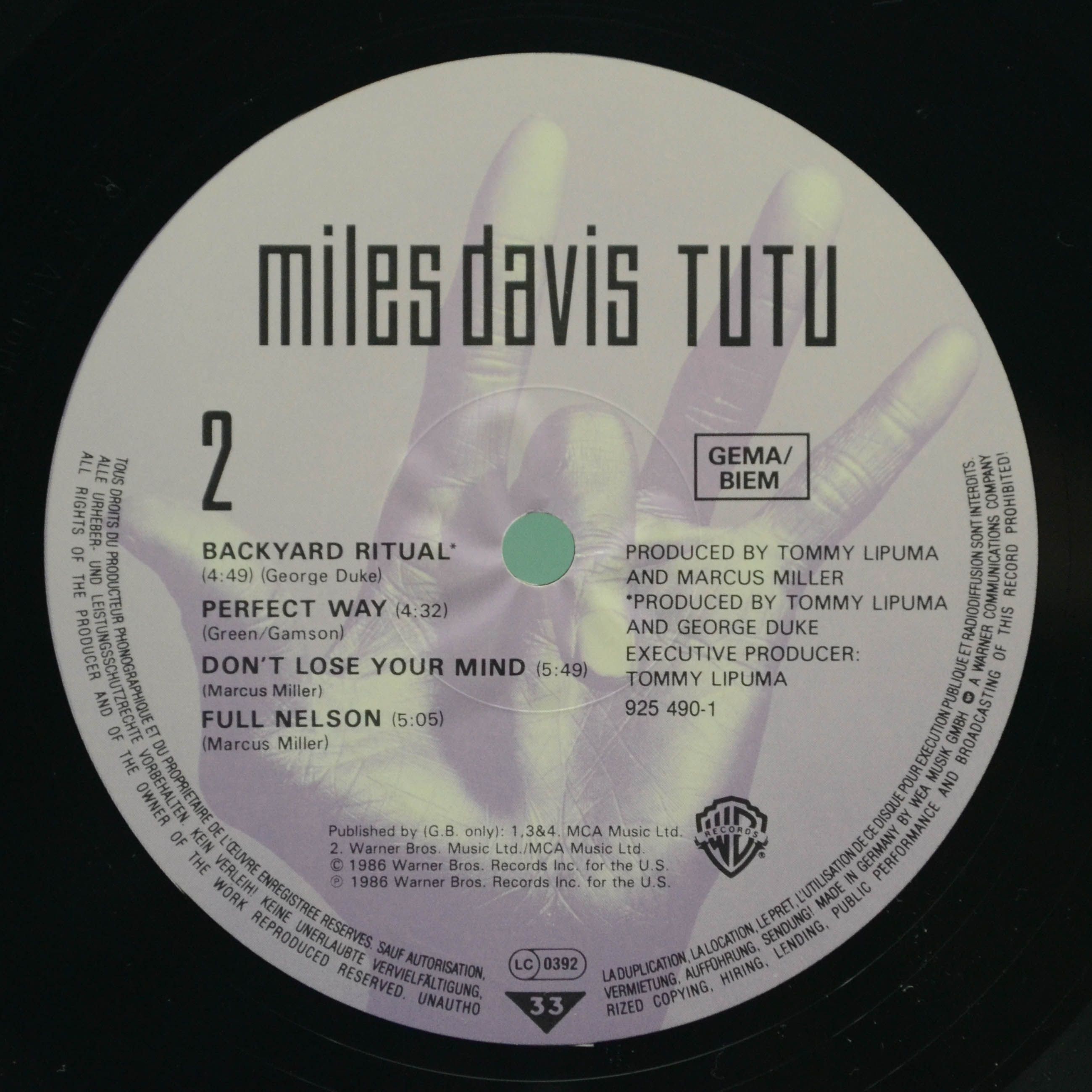 Виниловая пластинка Miles Davis — Tutu, 1986