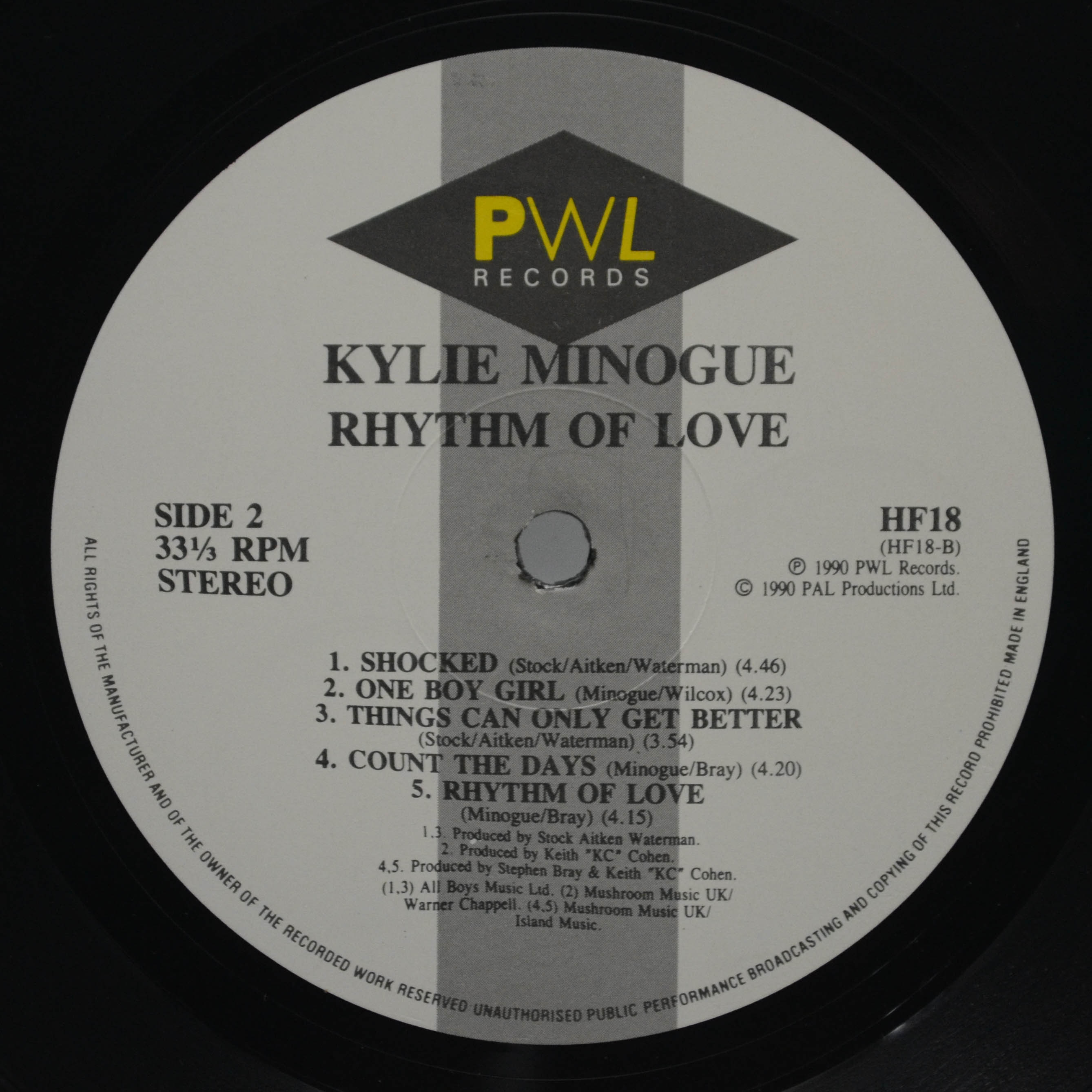 Kylie Minogue — Rhythm Of Love (UK), 1990