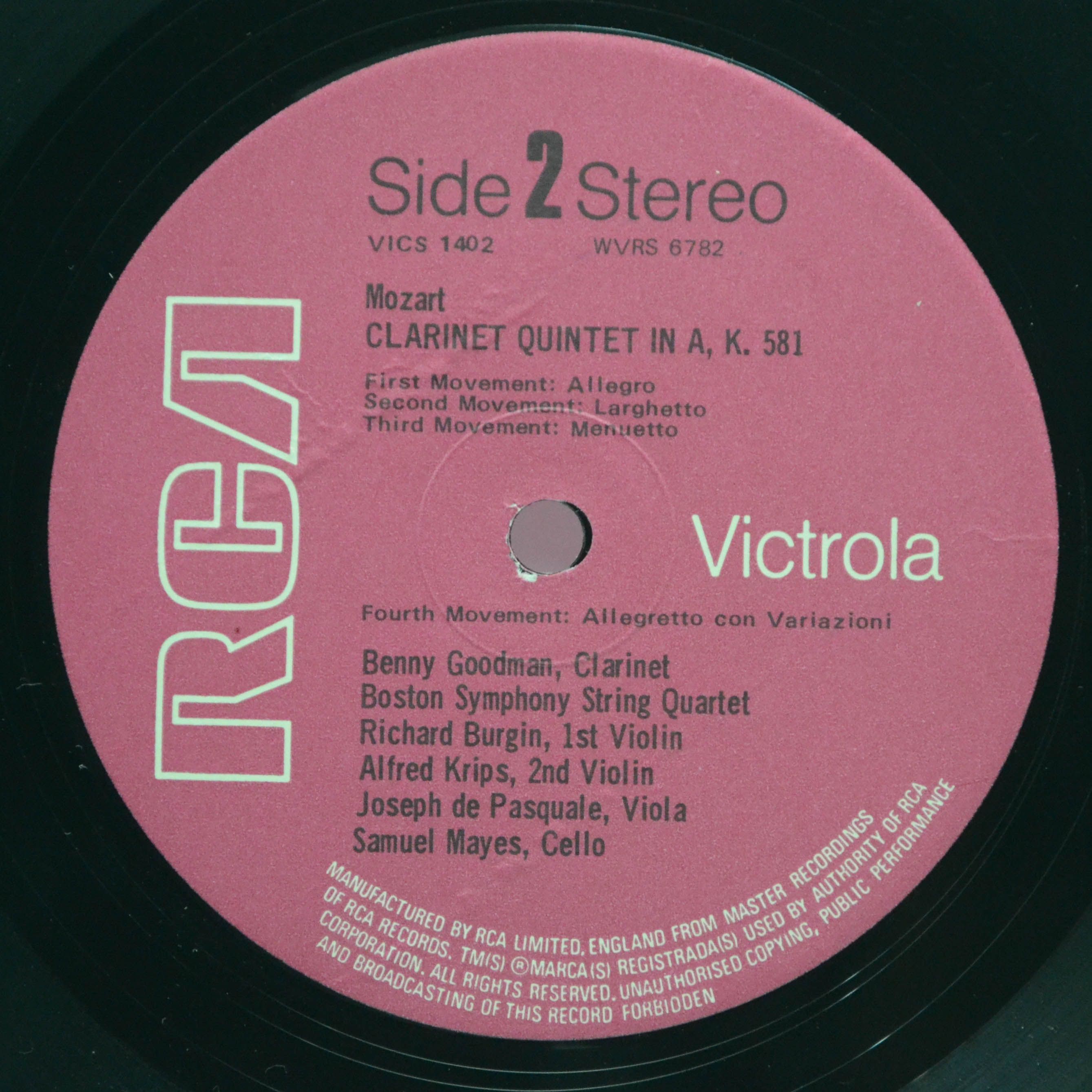 Виниловая пластинка Mozart — Benny Goodman : Munch : Boston Symphony – Clarinet Concerto · Clarinet Quintet (UK), 1957