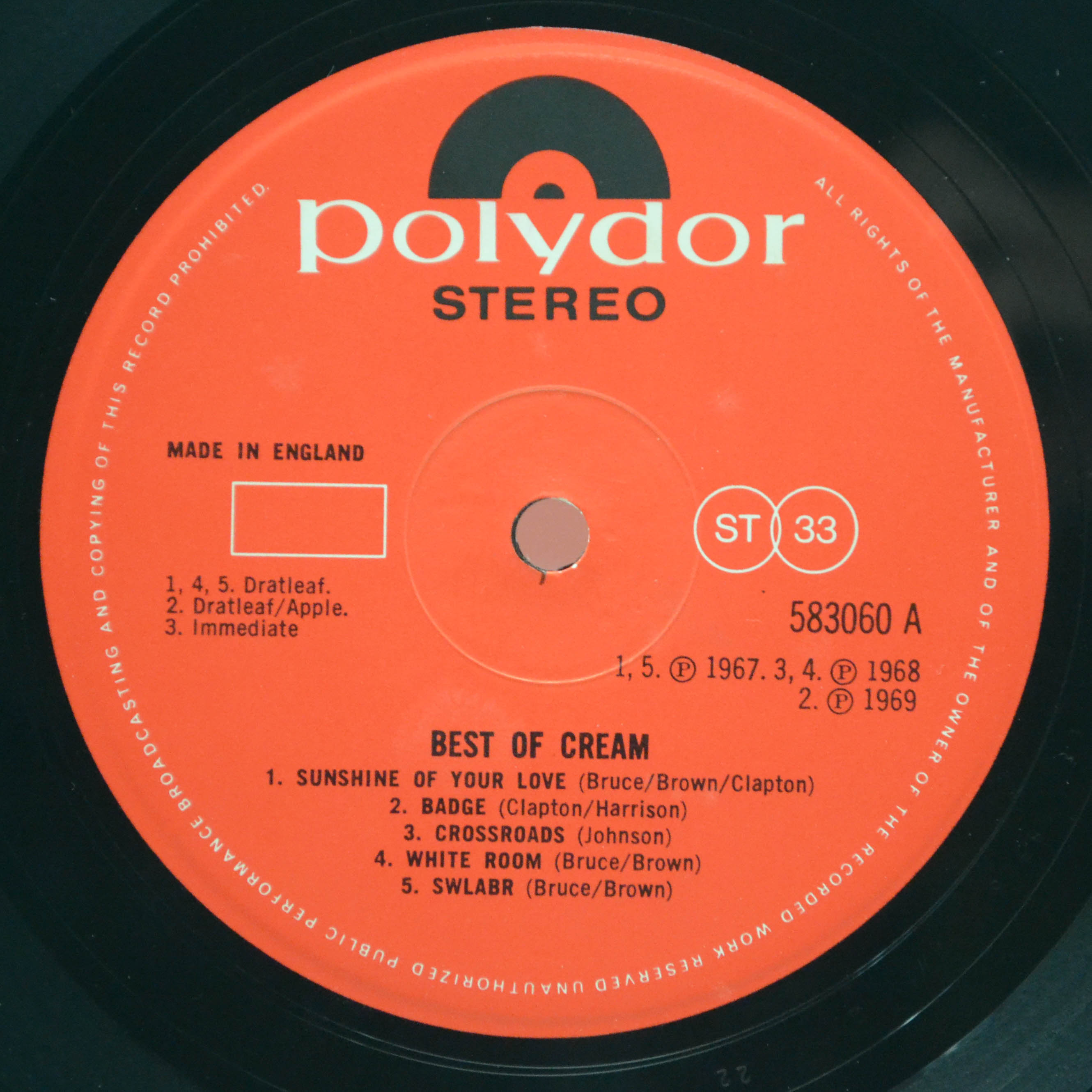 Cream — Best Of Cream (1-st, UK), 1969