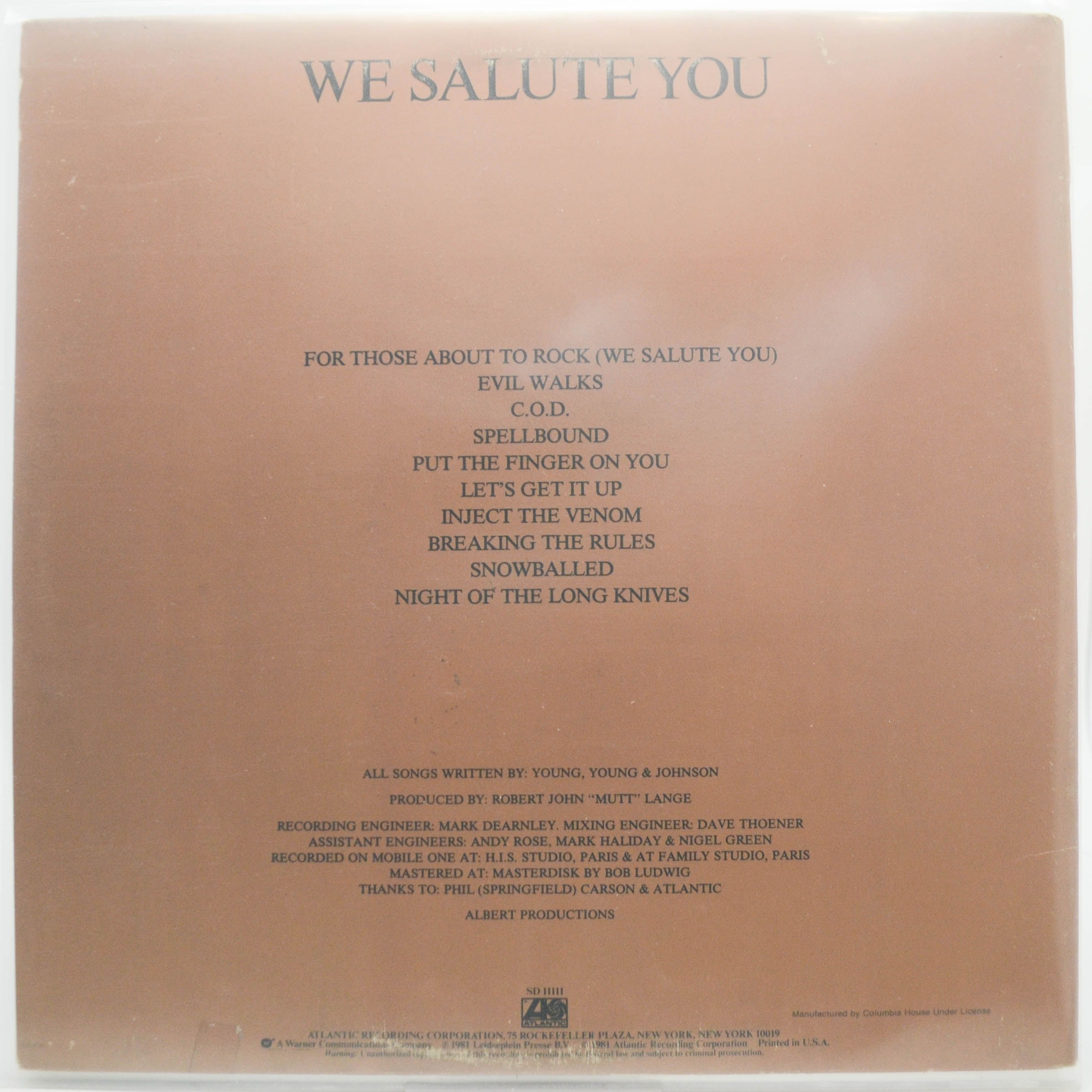 AC/DC — For Those About To Rock (We Salute You) (USA), 1981