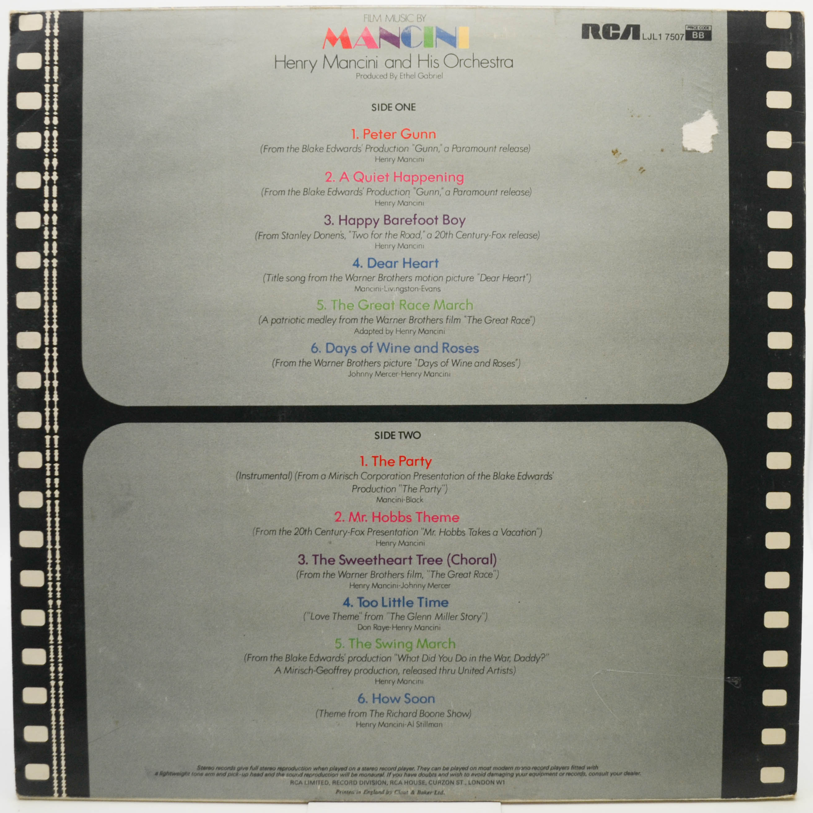 Henry Mancini And His Orchestra — Film Music By Mancini (UK), 1973
