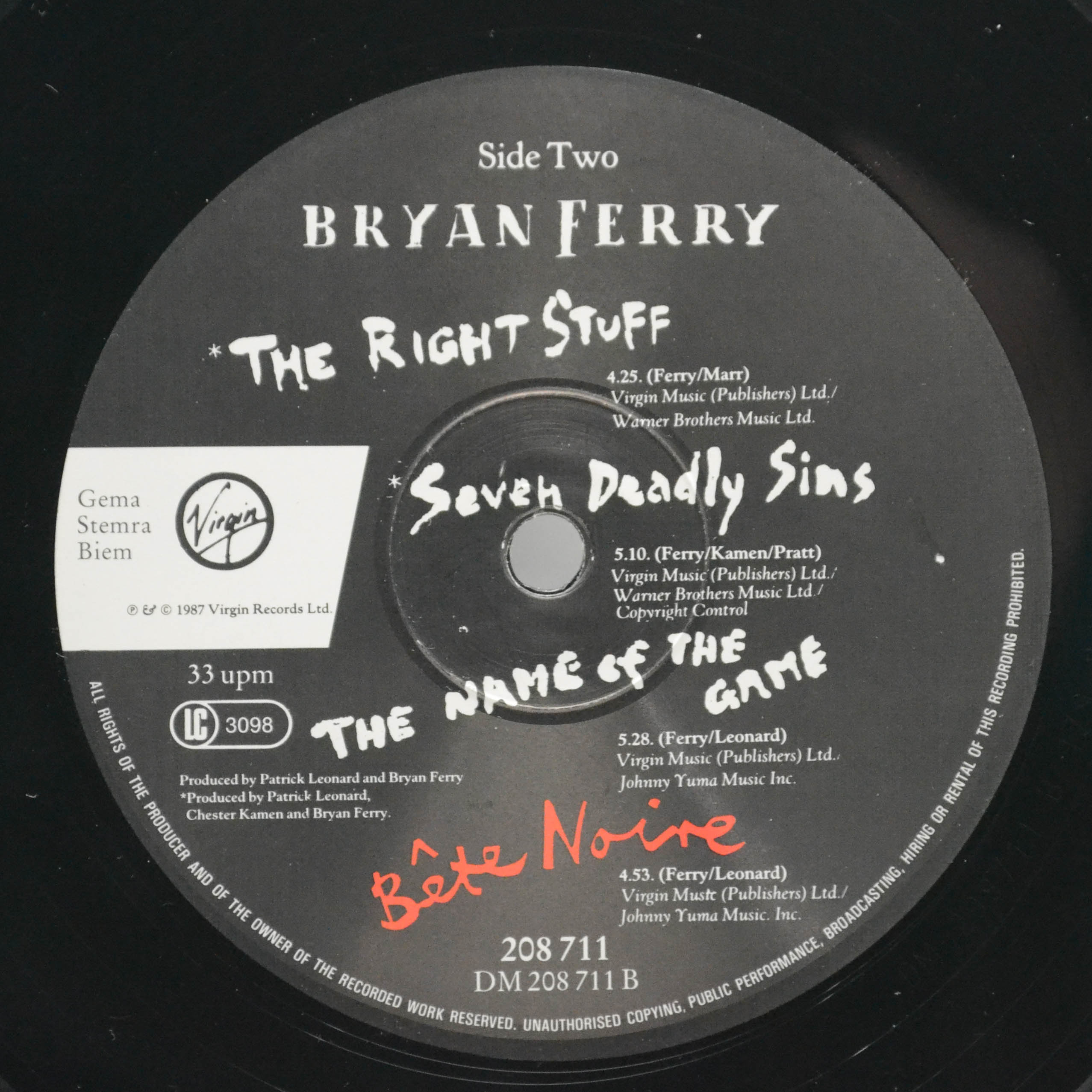 Bryan Ferry — Bête Noire, 1987