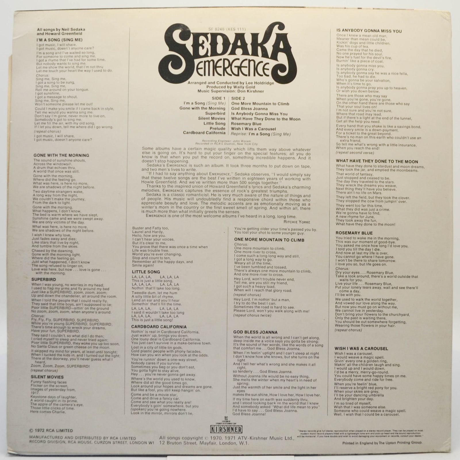 Sedaka — Emergence, 1972