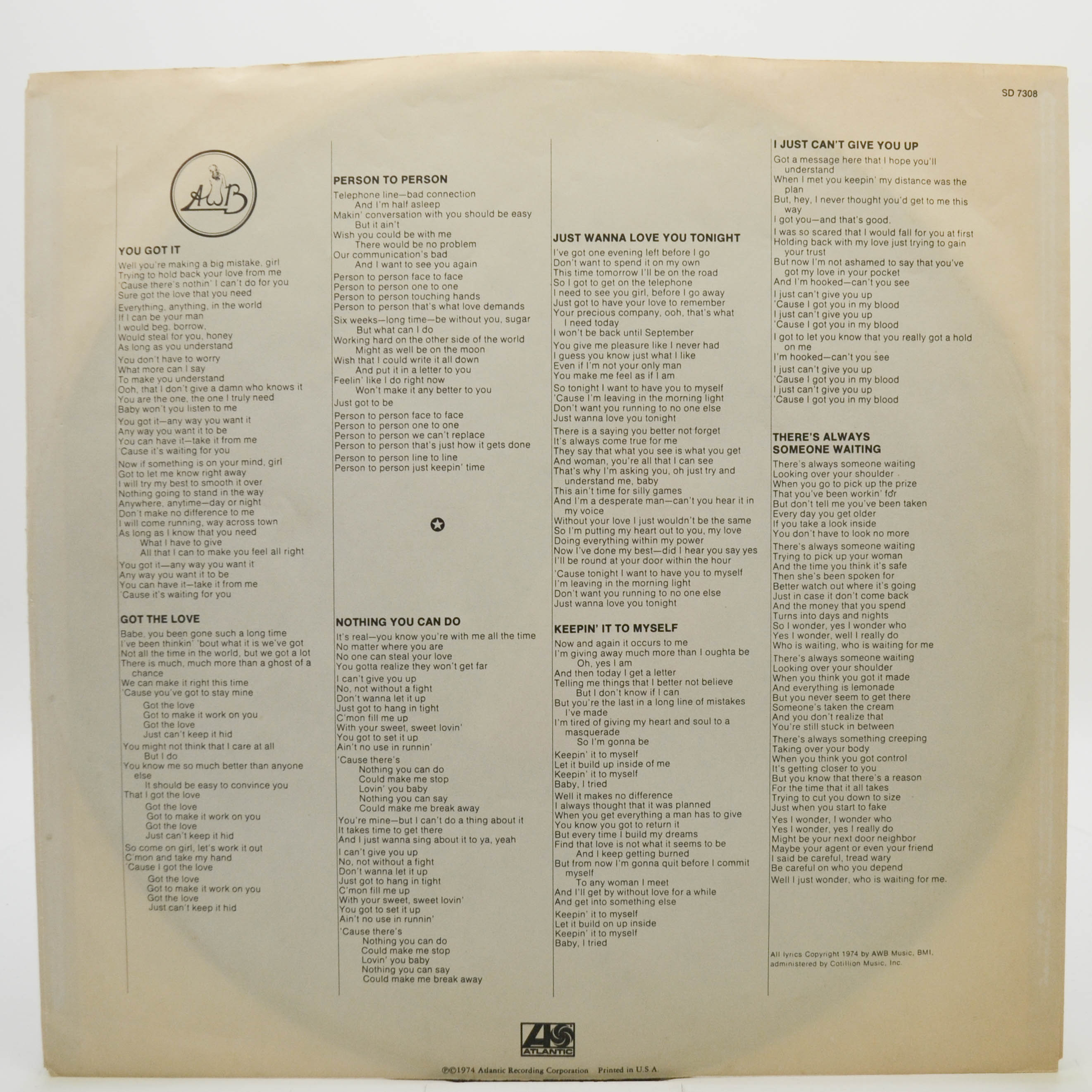 Виниловая пластинка Average White Band — AWB (USA), 1974