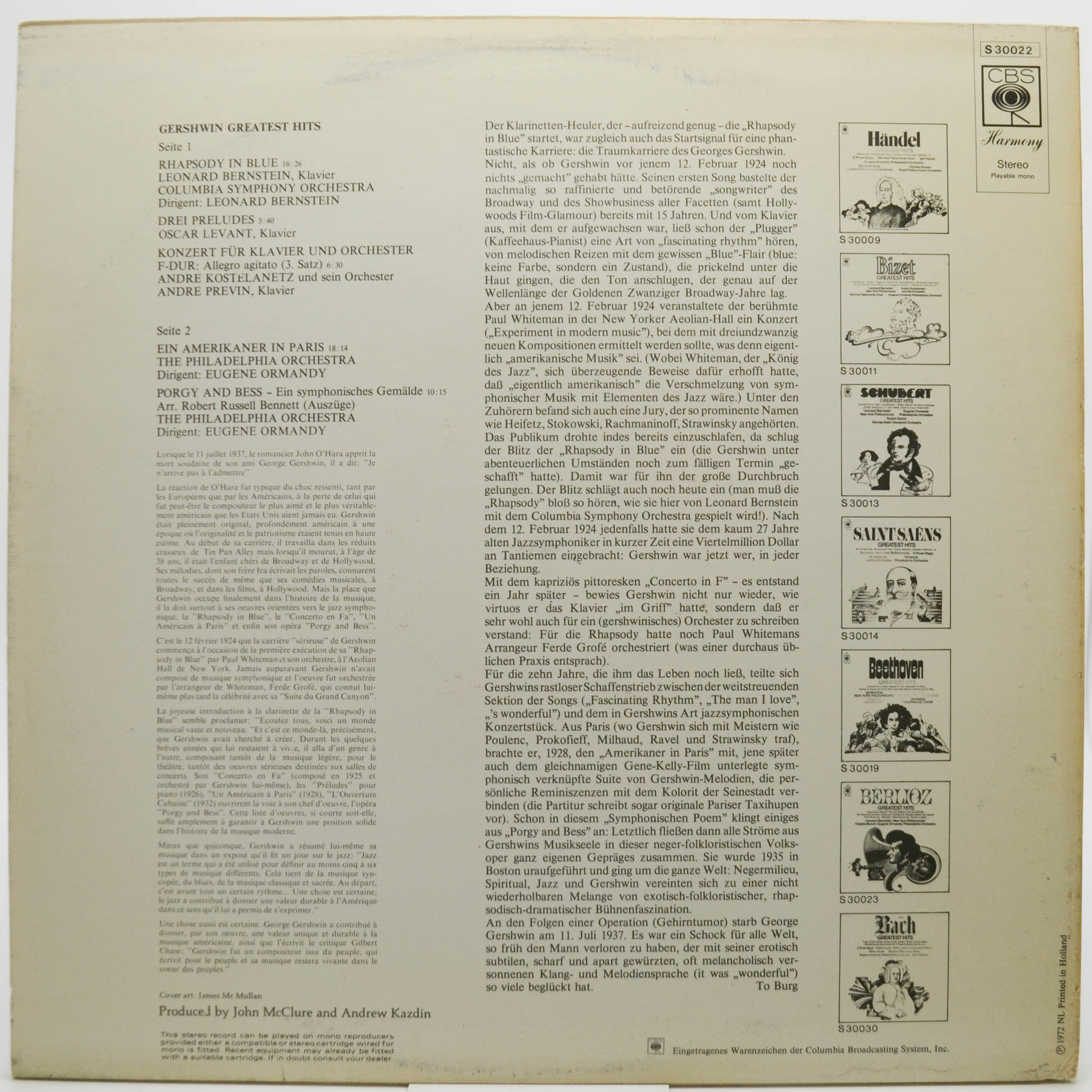 Various — Gershwin Greatest Hits, 1972