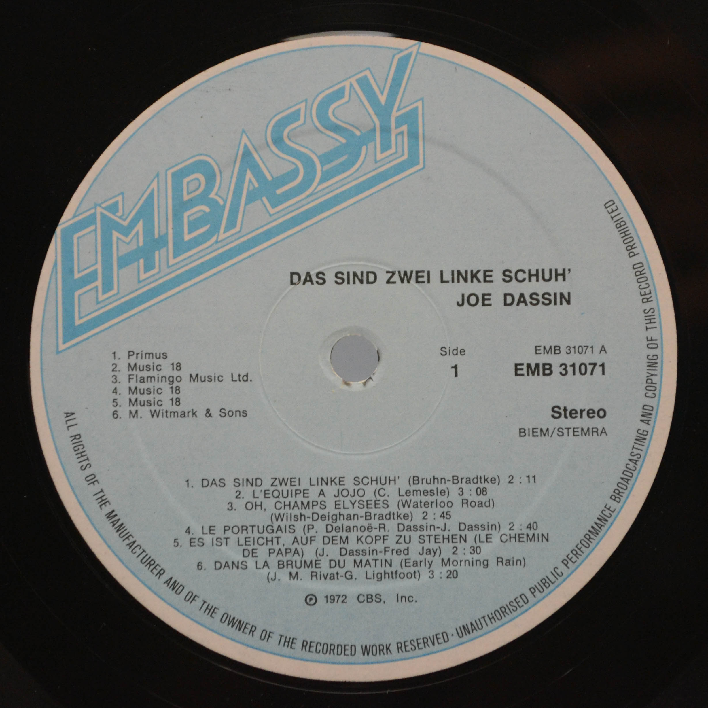 Виниловая пластинка Joe Dassin — Das Sind Zwei Linke Schuh', 1972