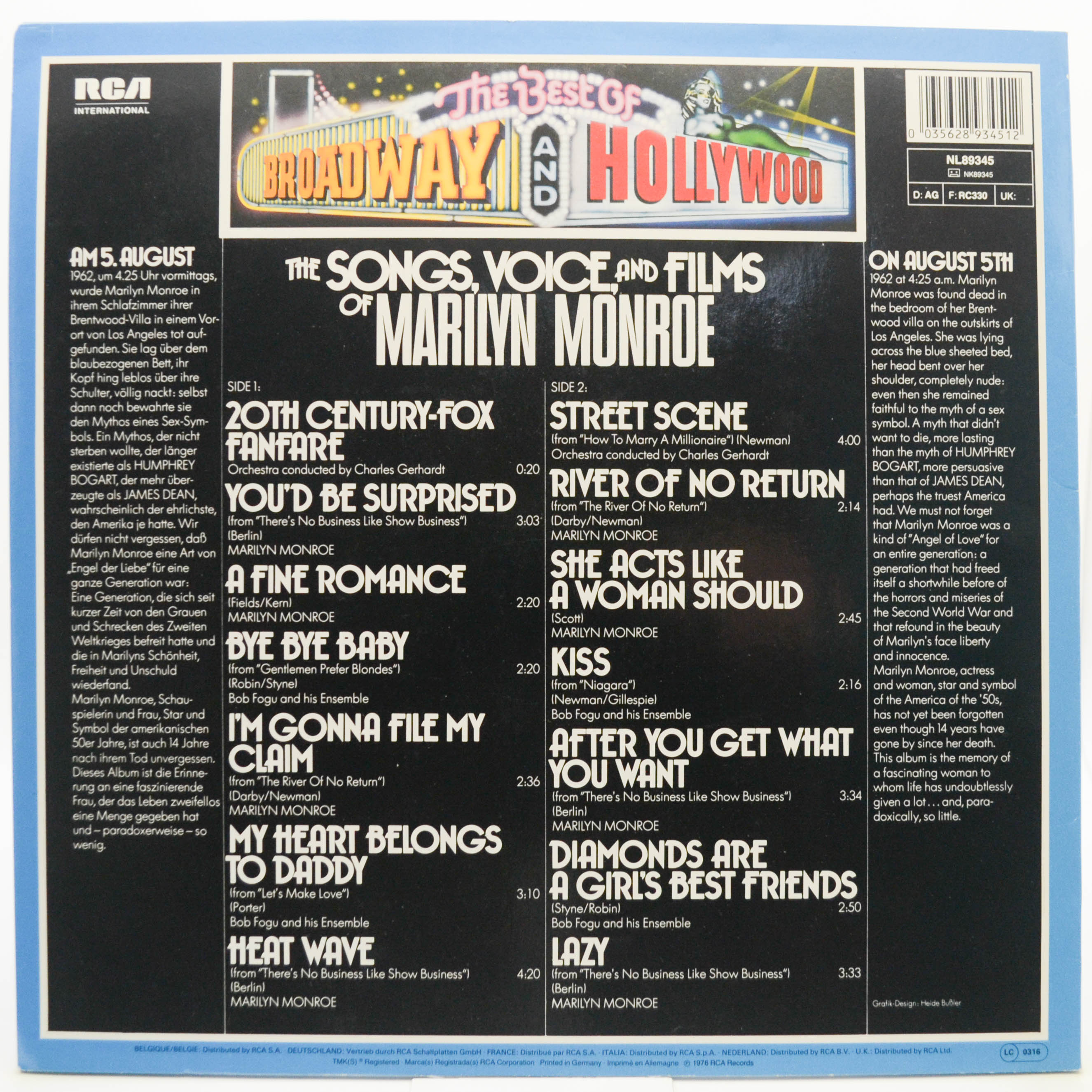 Виниловая пластинка Marilyn Monroe — The Voice, Songs, And Films Of Marilyn Monroe, 1976