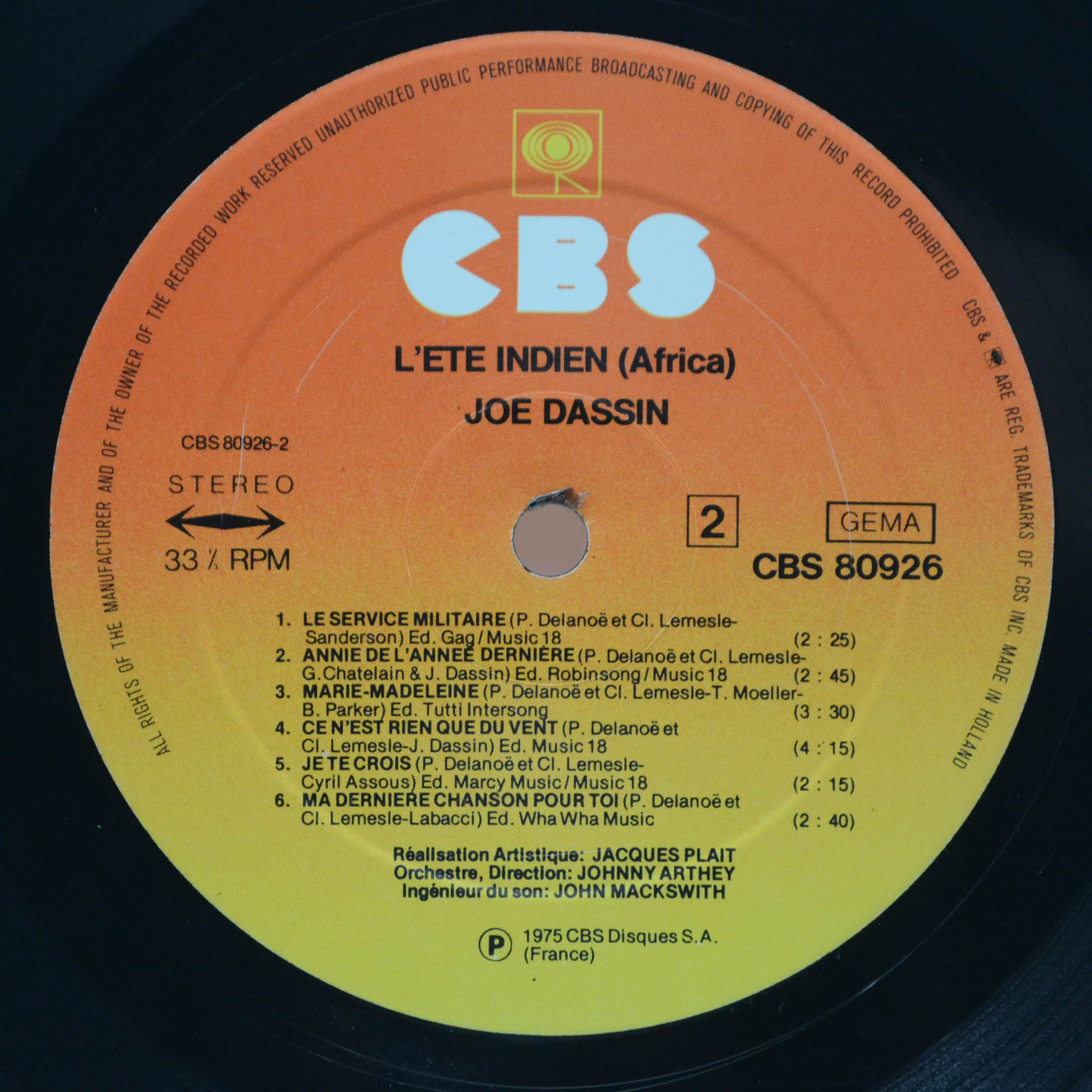 Joe Dassin — L'Ete Indien (Africa), 1974