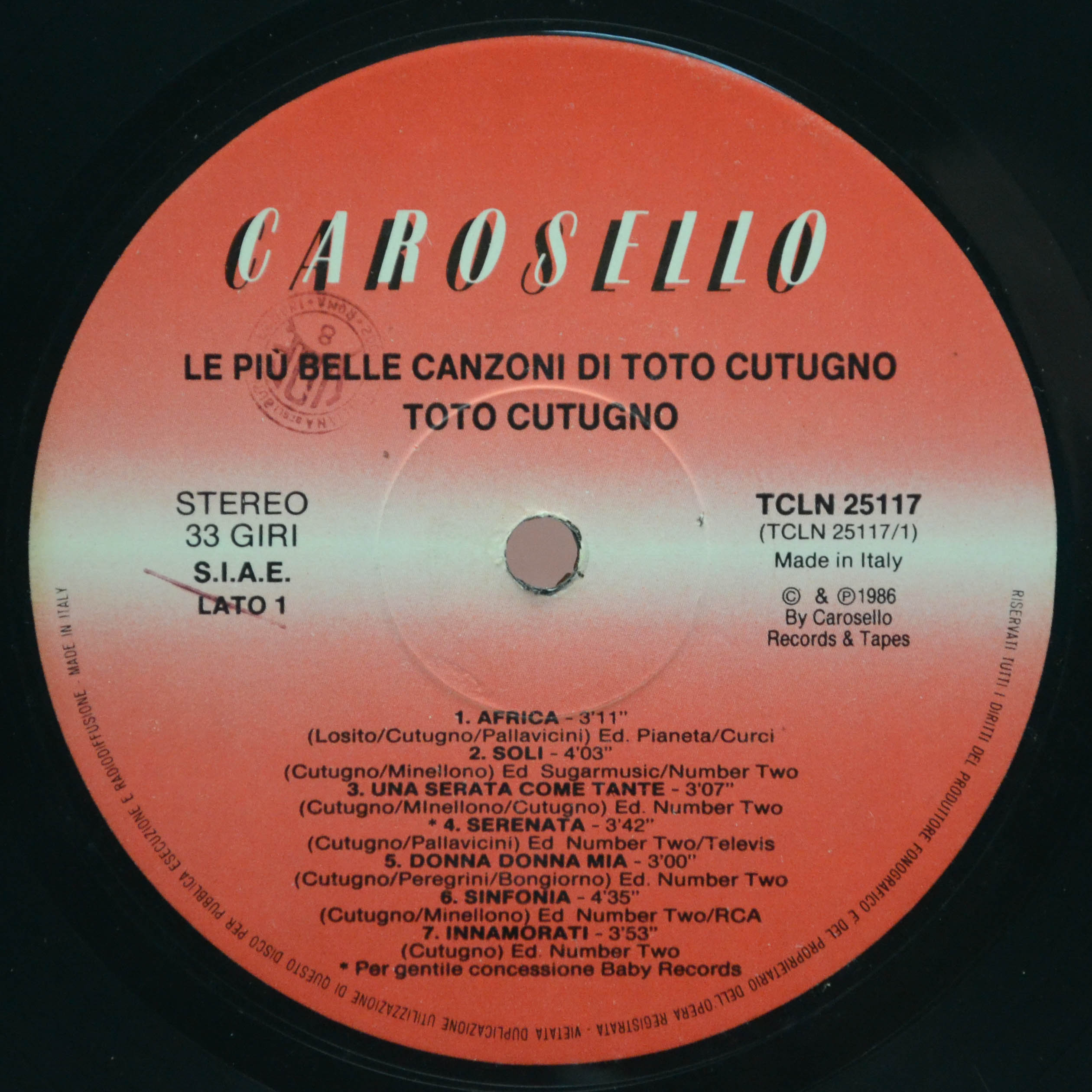 Toto Cutugno — Le Più Belle Canzoni Di Toto Cutugno (1-st, Italy, poster), 1986