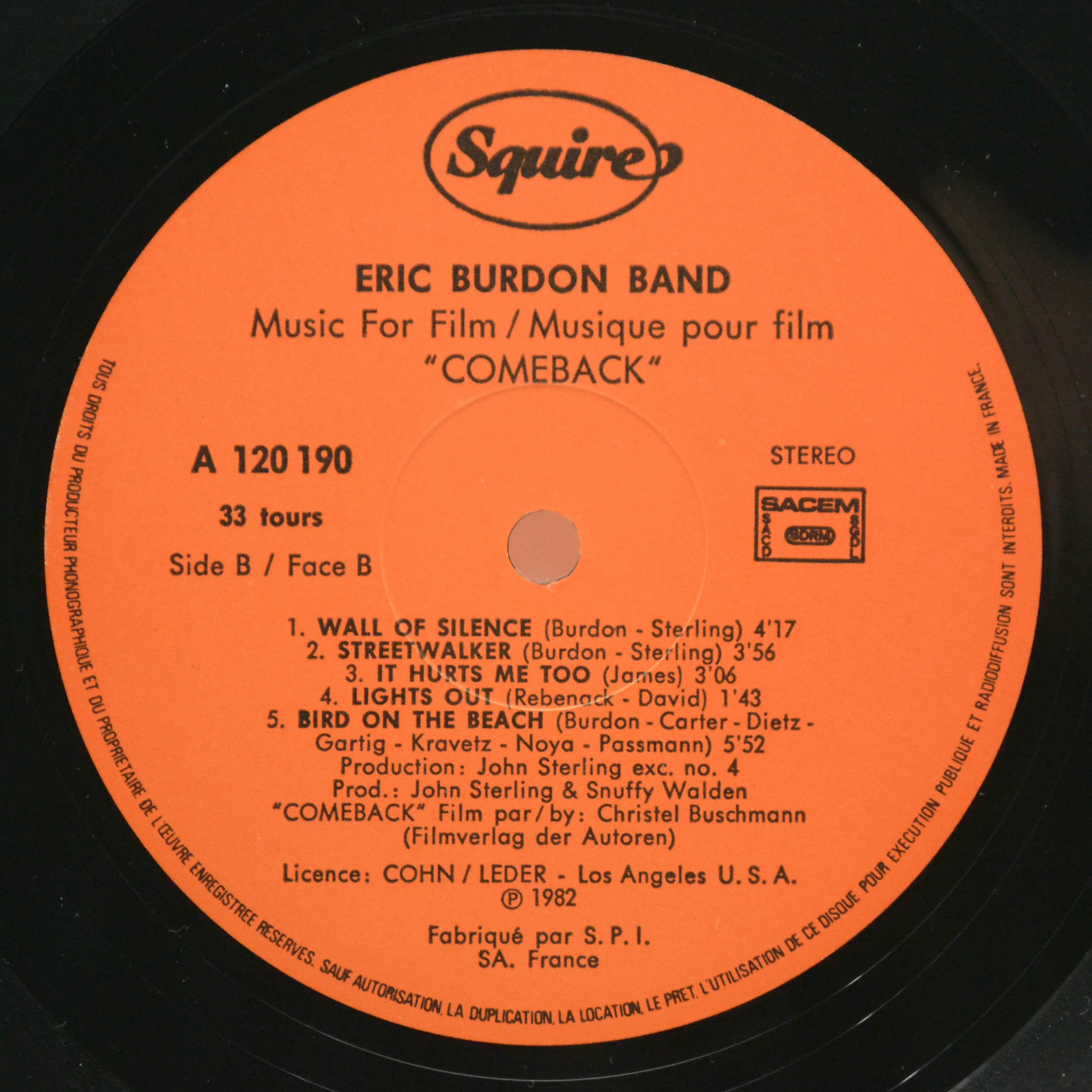 Eric Burdon Band — Music For Film / Musique Pour Film "Comeback", 1982