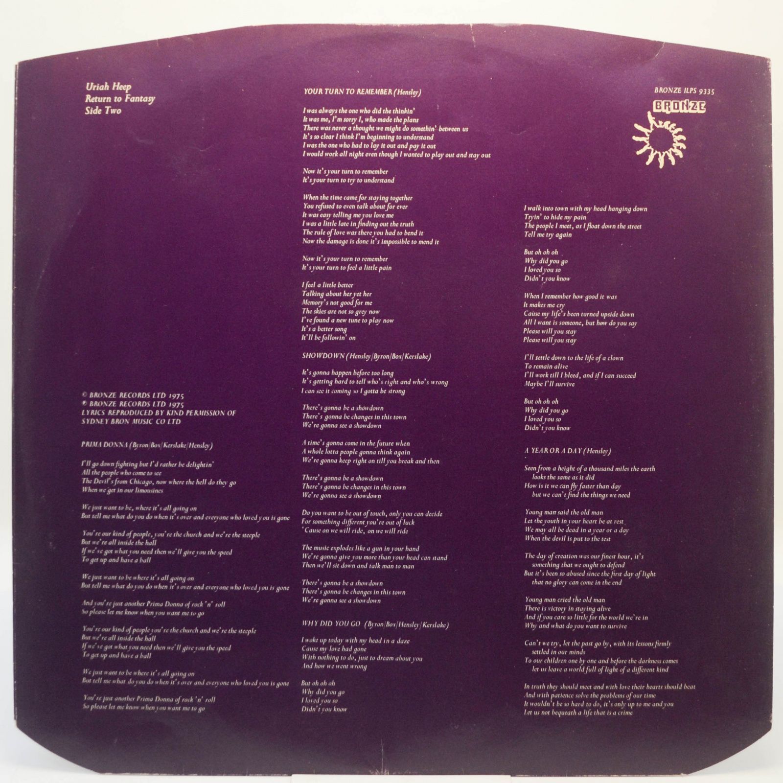 Uriah Heep — Return To Fantasy (1-st, UK), 1975