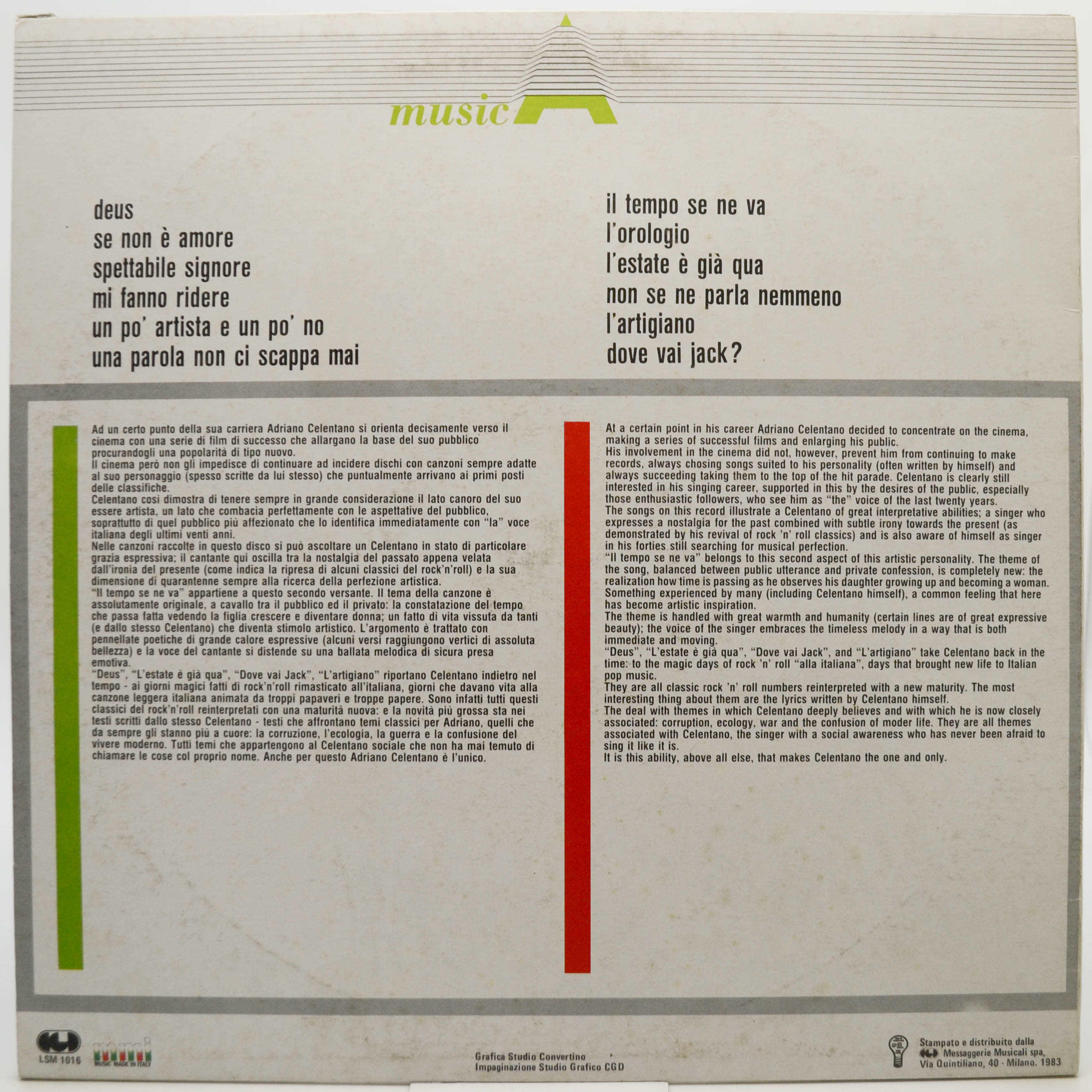 Adriano Celentano — Il Tempo Se Ne Va (1-st, Italy, Clan), 1983