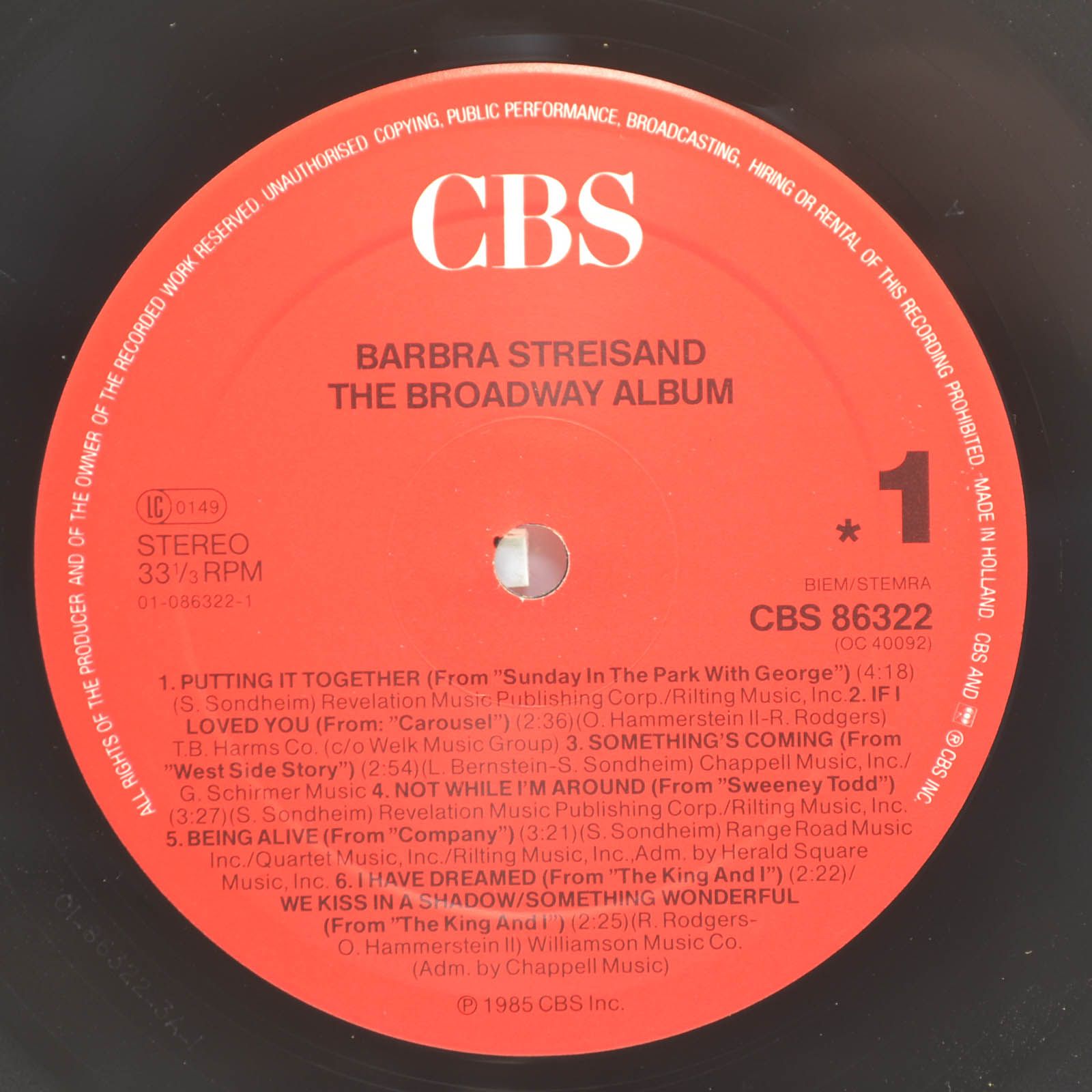 Barbra Streisand — The Broadway Album, 1985