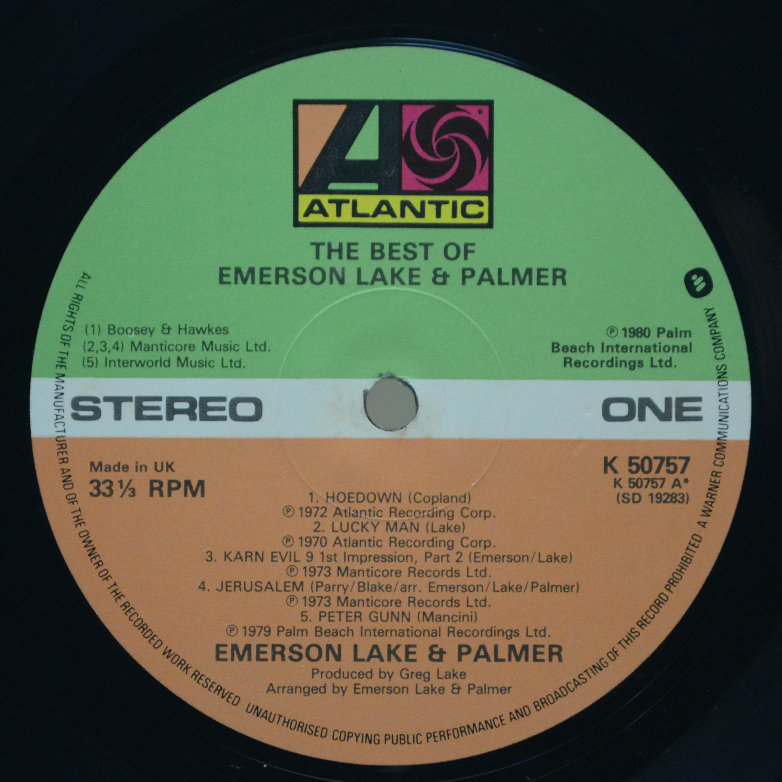 Emerson, Lake & Palmer — The Best Of Emerson Lake & Palmer (1-st, UK), 1980