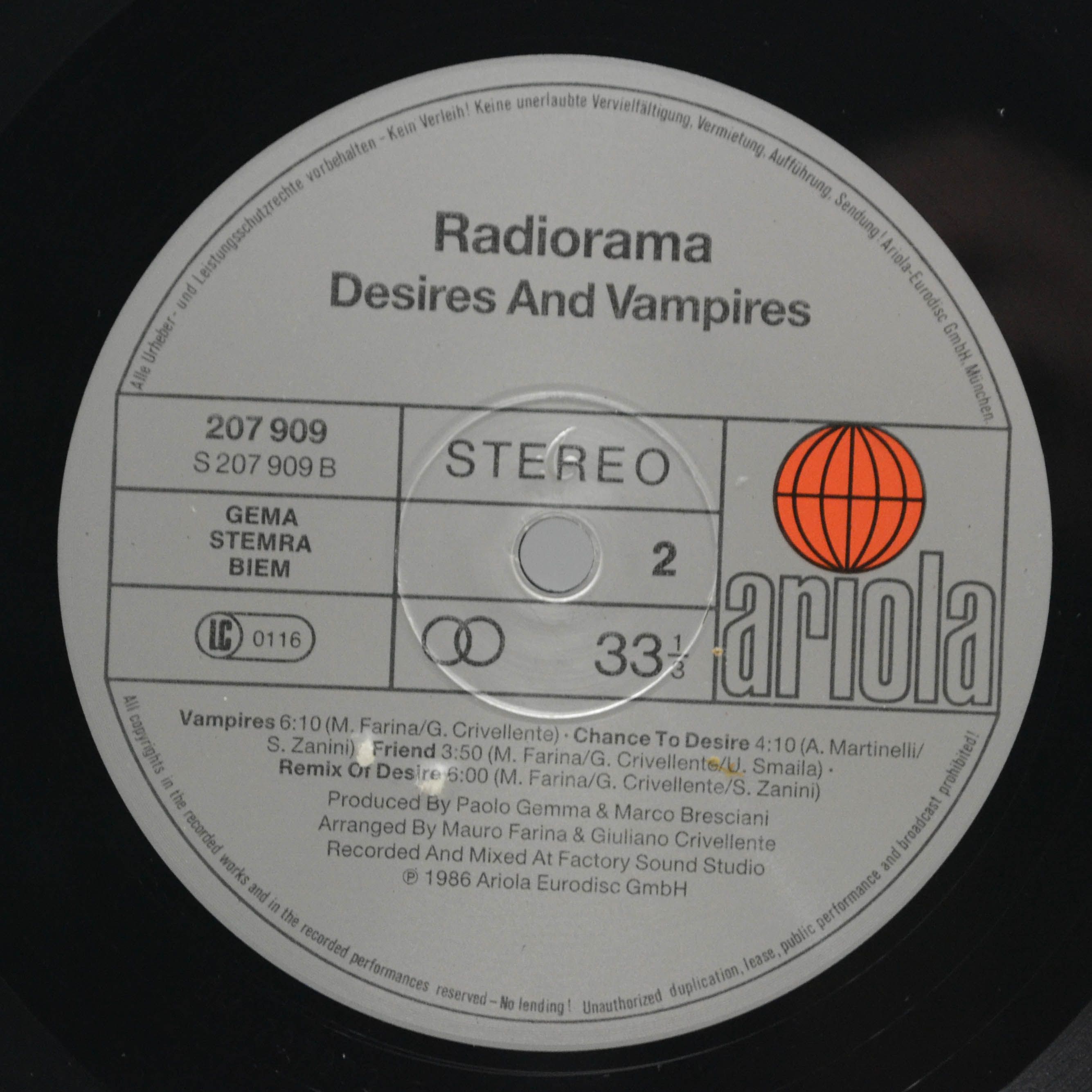 Radiorama — Desires And Vampires, 1986