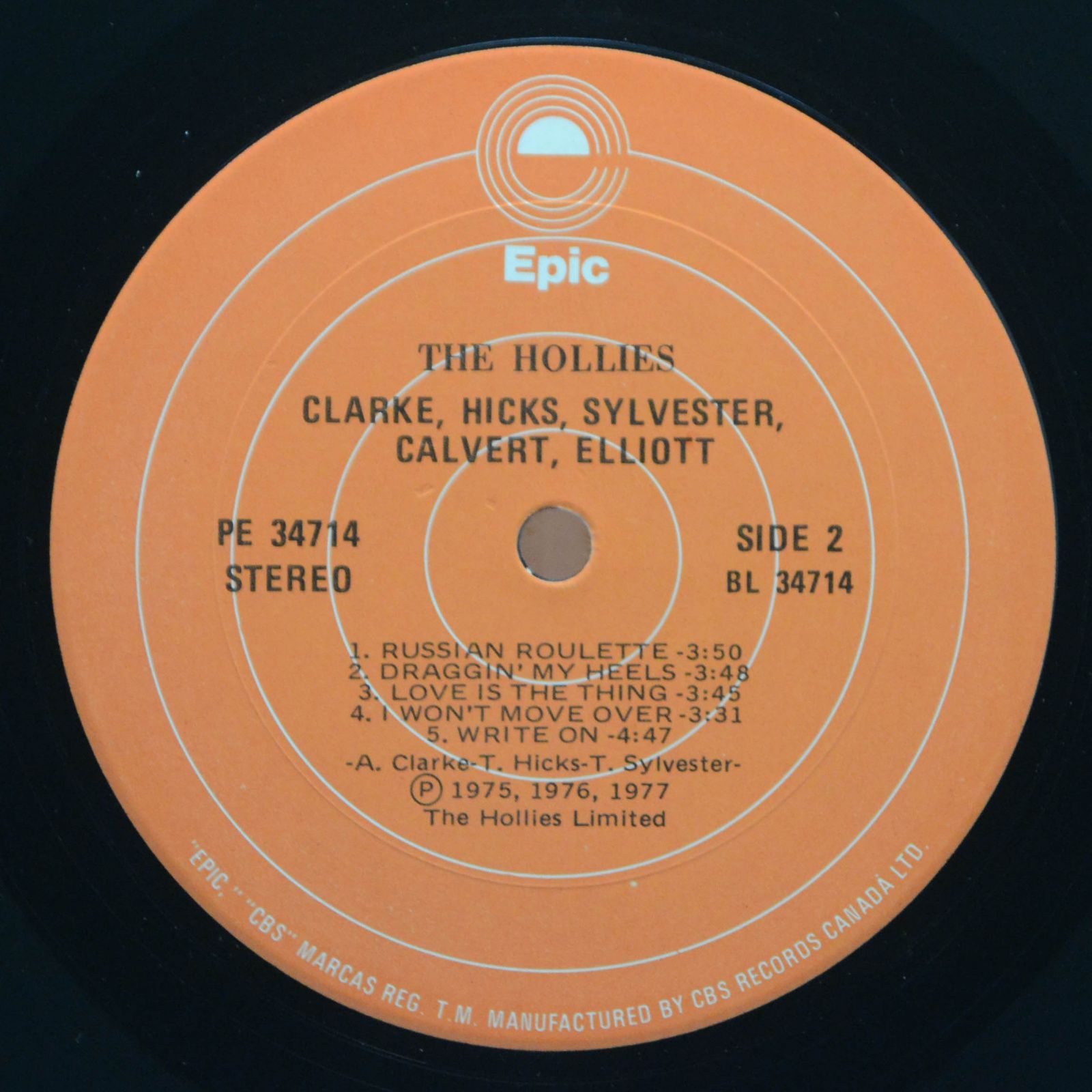 Hollies — Clarke, Hicks, Sylvester, Calvert, Elliott, 1977